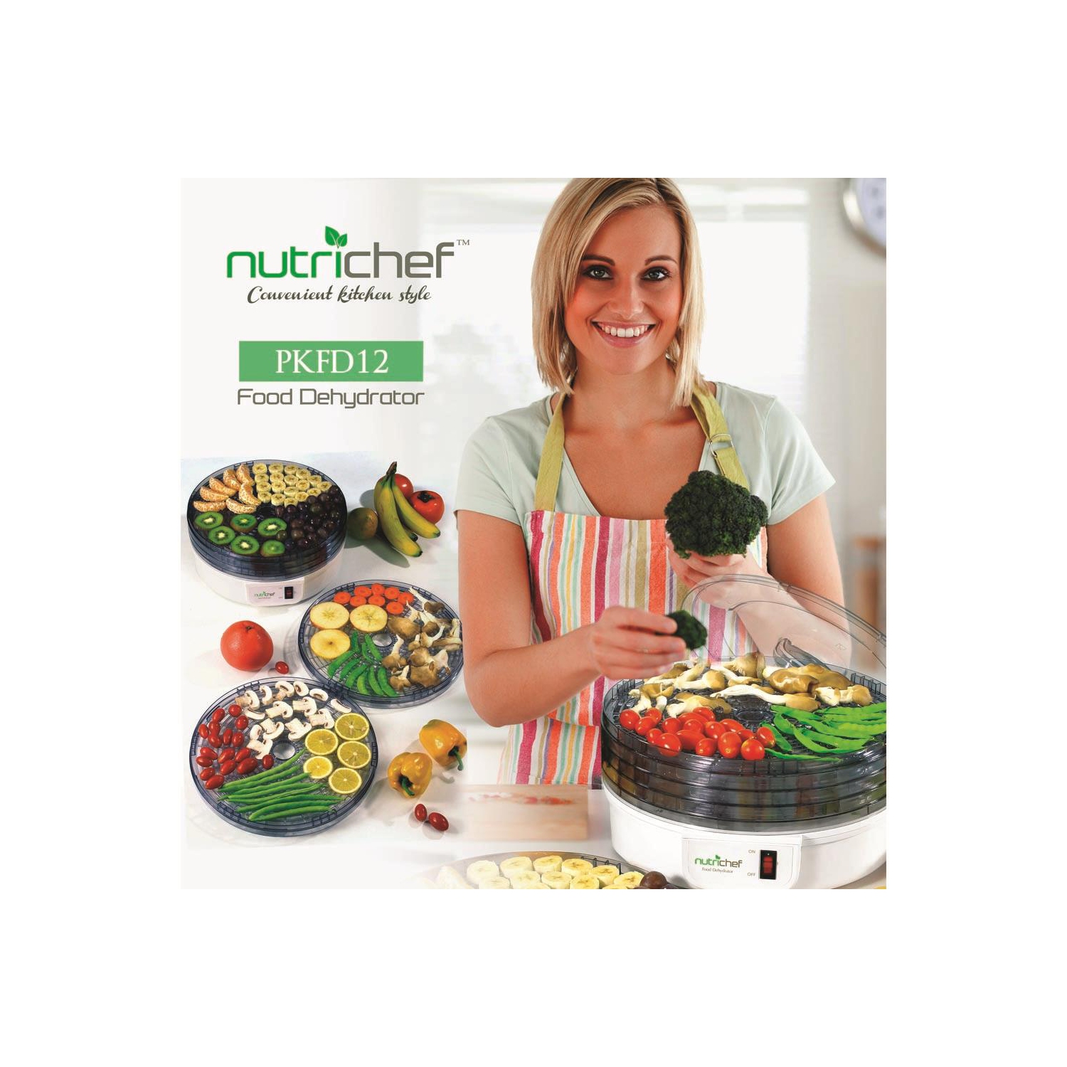 NutriChef Electric Food Dehydrator, Multi-Tier Meat & Beef Jerky, Fruit & Vegetable Dryer with 5 Stackable Trays, Easy-Clean, High-Heat Circulation,