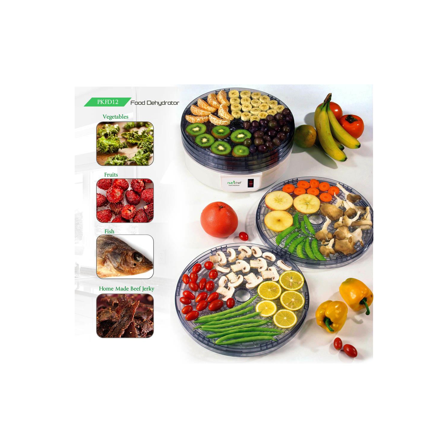 NutriChef Electric Food Dehydrator, Multi-Tier Meat & Beef Jerky, Fruit & Vegetable Dryer with 5 Stackable Trays, Easy-Clean, High-Heat Circulation,