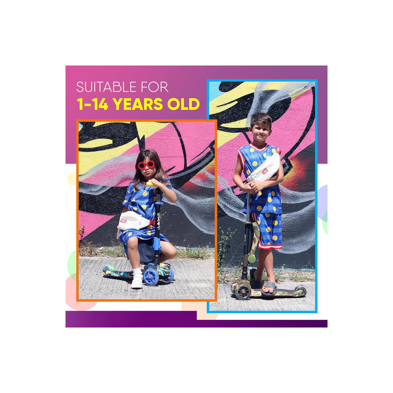 ScootKid 3-Wheel Kids Scooter - Child & Toddler Toy Scooter with Built-in LED Wheel Lights, Fold-Out Comfort Seat (Watermelon)