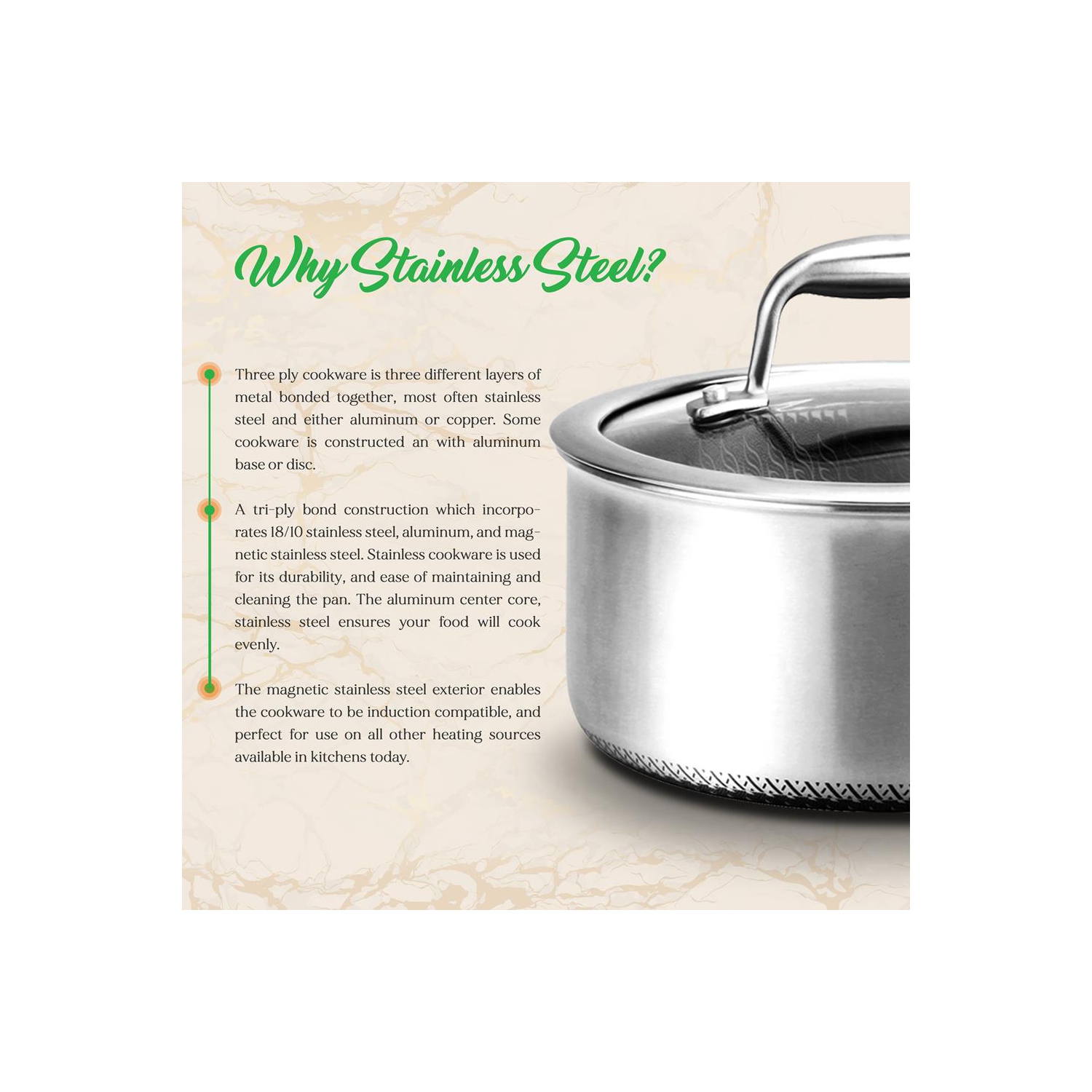 Kitchenware Pots & Pans Set - Triply Stainless Steel Cookware, Non-Stick Coating Inside and Outside