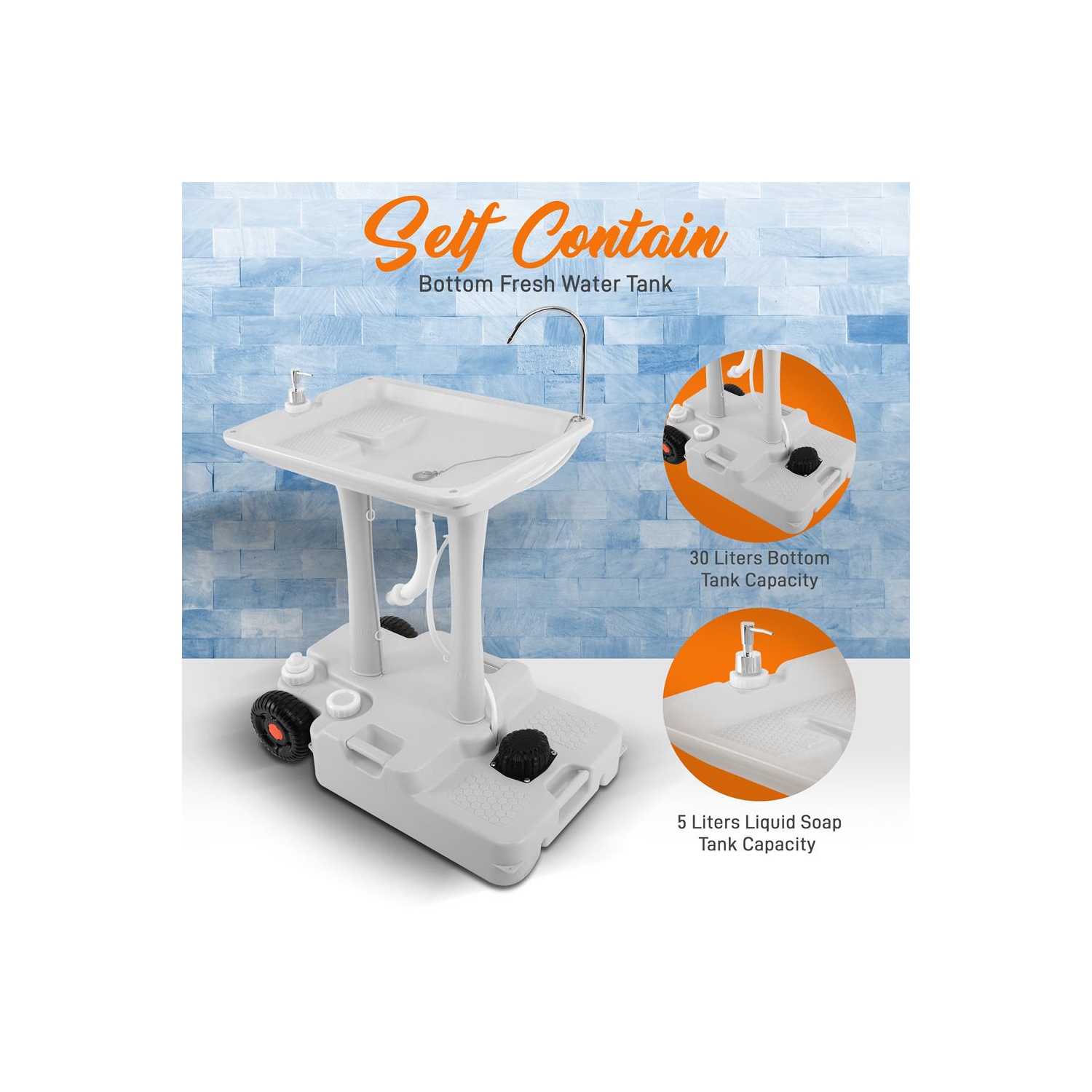 Socle de lavage à la main avec pompe à pied sur roulettes - poste de lavage des robinets à eau Capacité)