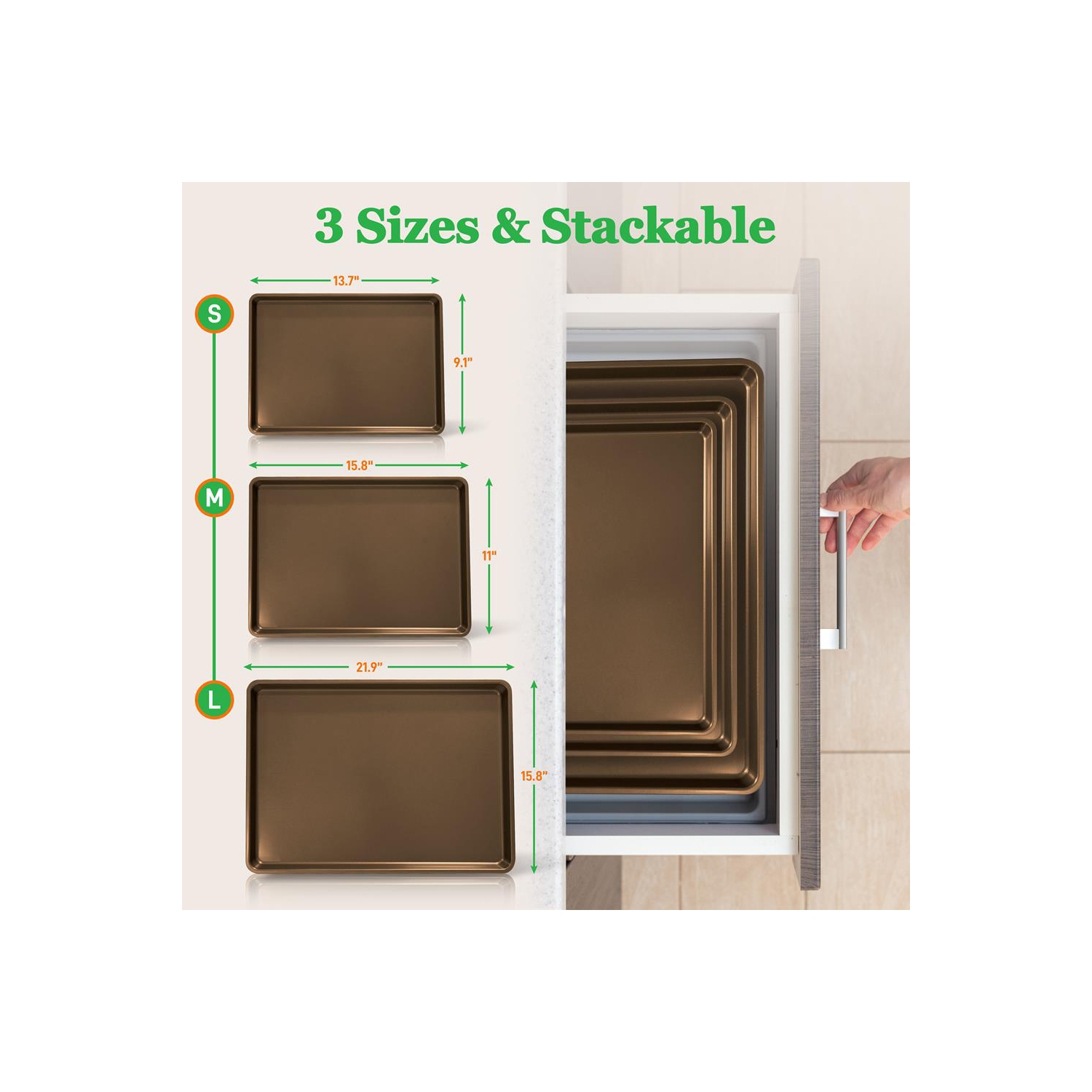 3 Pcs. Non-Stick Carbon Steel Bakeware Set - Professional Home Kitchen Bake Pan Set, PFOA, PFOS, PTFE Free