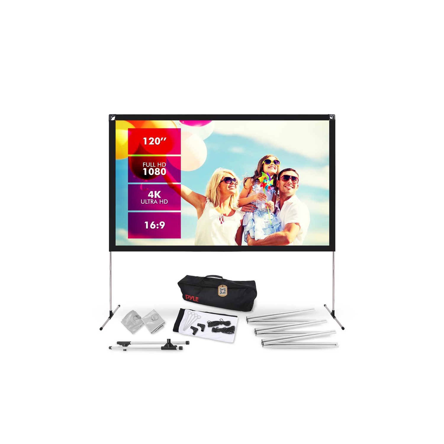 120'' Portable Outdoor Projection Screen - Lightweight Viewing Projector Display with Frame Stand, HD 16:9 Pickup Display