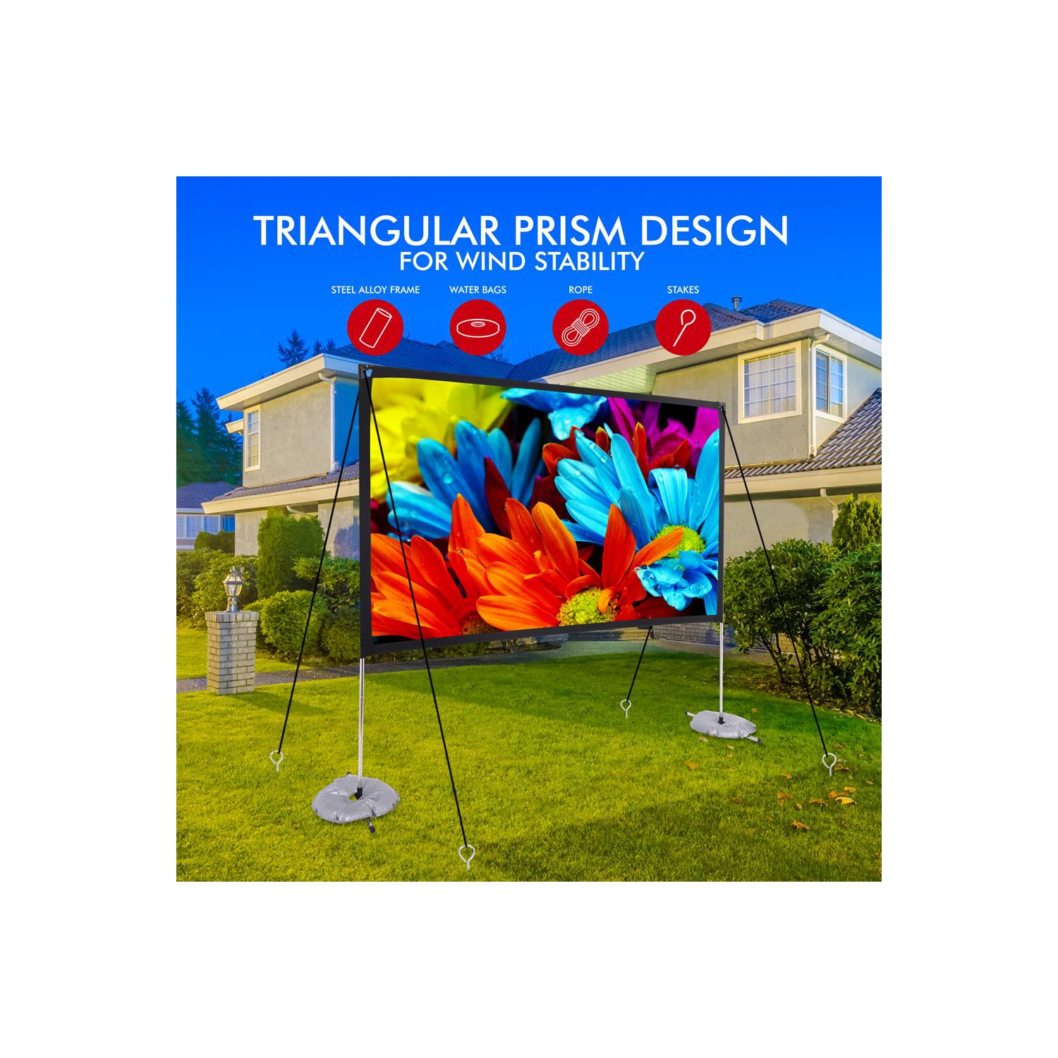 120'' Portable Outdoor Projection Screen - Lightweight Viewing Projector Display with Frame Stand, HD 16:9 Pickup Display