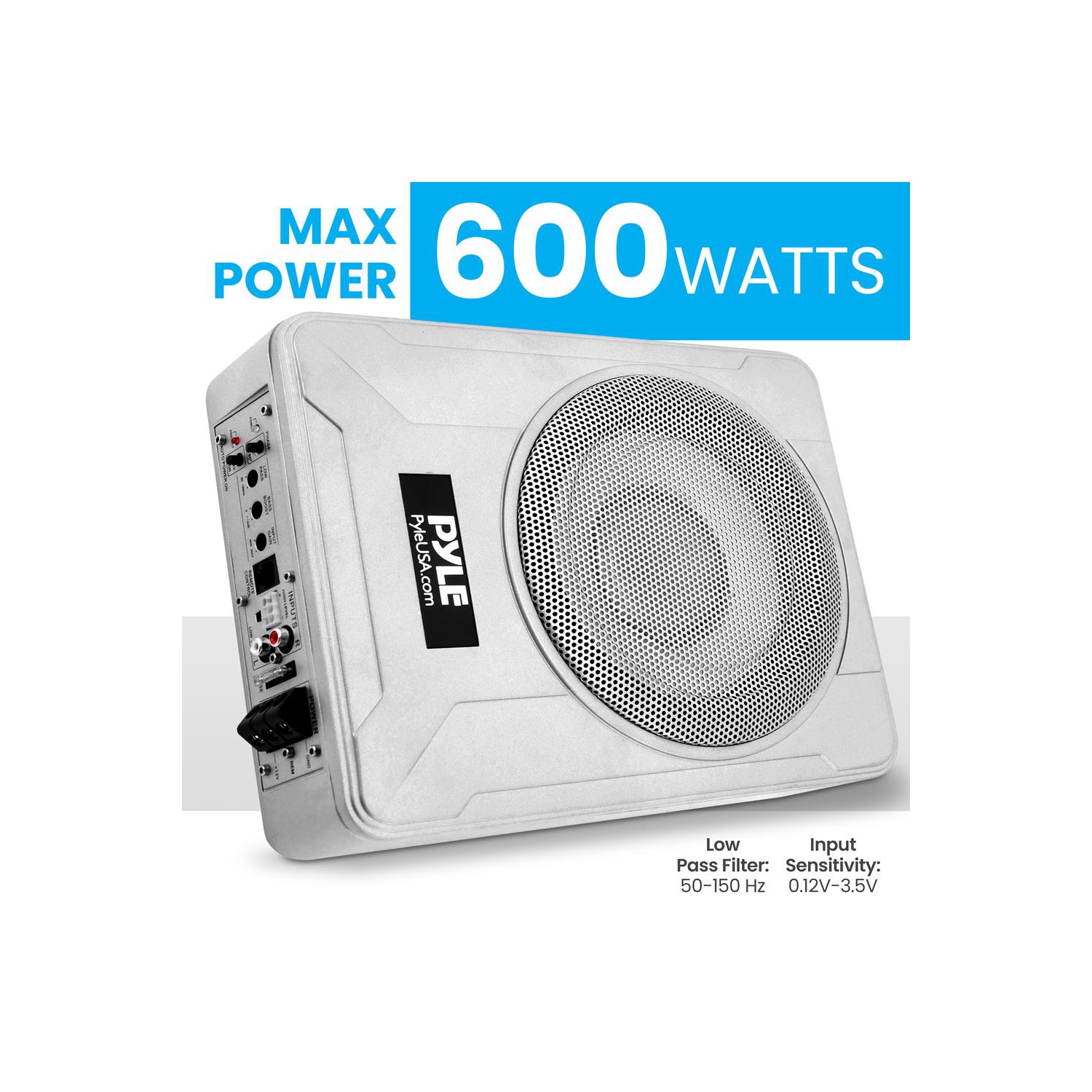 Système de haut-parleur d’extrêmes graves actif et étanche à faible profil de 8 po et 600 W, adapté aux installations sous le siège