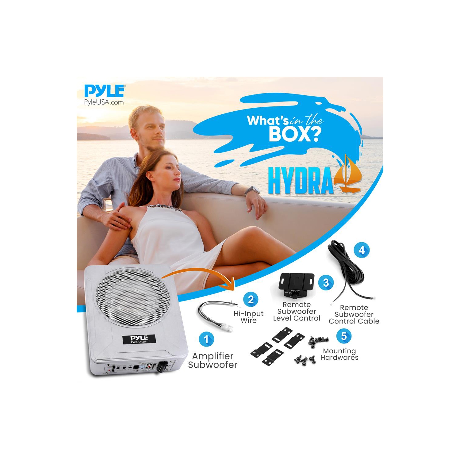 Système de haut-parleur d’extrêmes graves actif et étanche à faible profil de 8 po et 600 W, adapté aux installations sous le siège