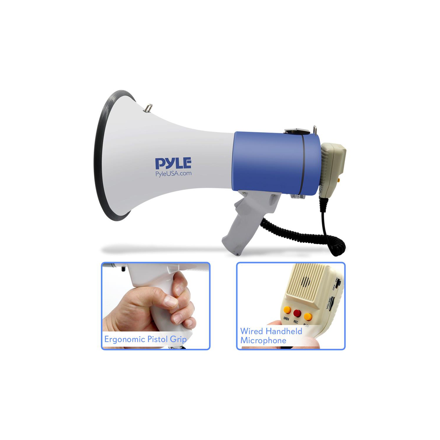 Megaphone Speaker System with Built-in Rechargeable Battery, Handheld Microphone, Aux Input, Record & Replay Mode