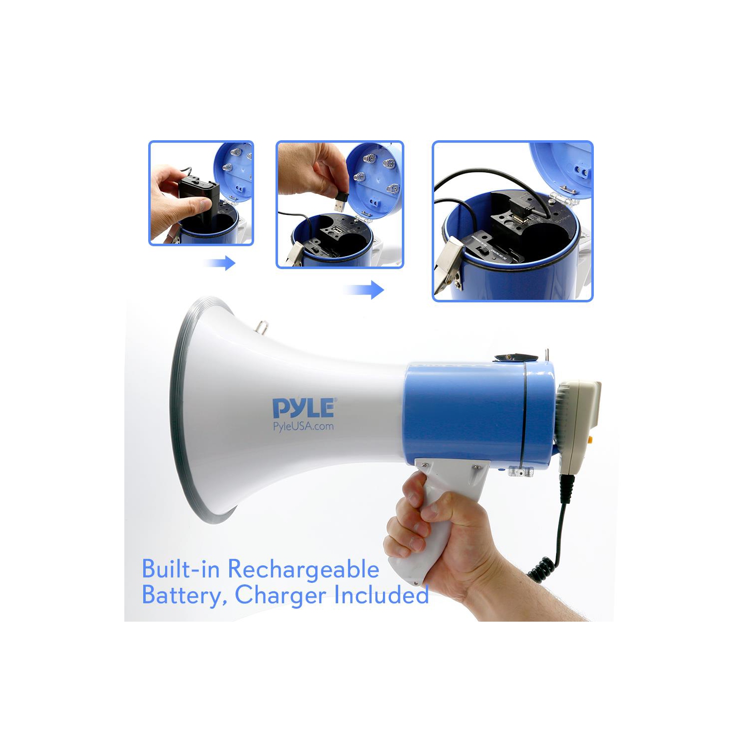 Megaphone Speaker System with Built-in Rechargeable Battery, Handheld Microphone, Aux Input, Record & Replay Mode
