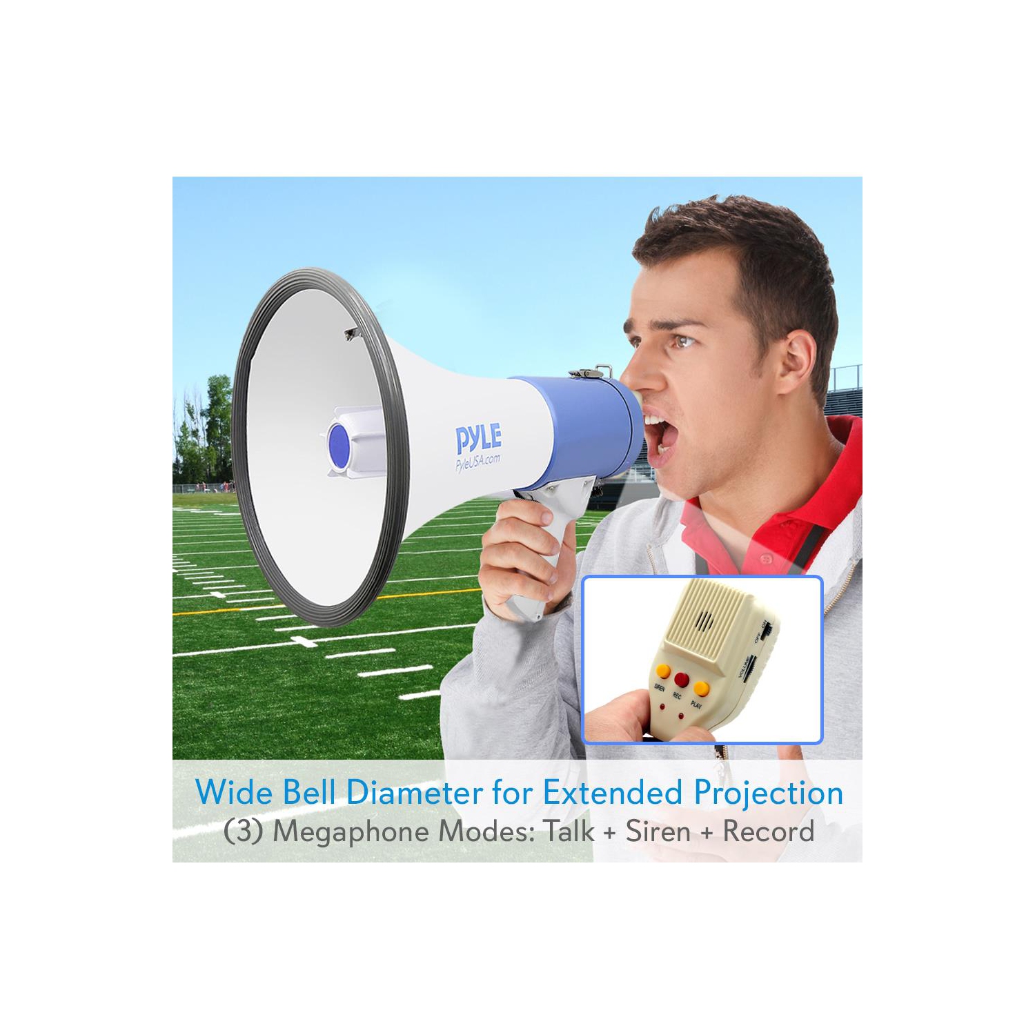 Megaphone Speaker System with Built-in Rechargeable Battery, Handheld Microphone, Aux Input, Record & Replay Mode