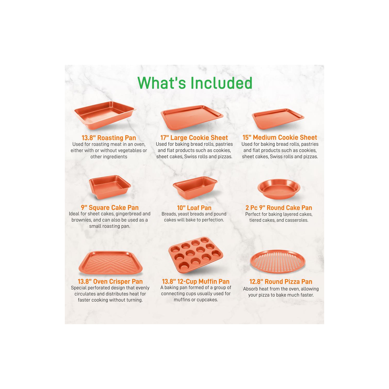 Professional Home Kitchen Bake Pan Set - Attractive, Stylish Non-Stick Metallic Coating, Dishwasher Safe, PFOA, PFOS, PTFE Free