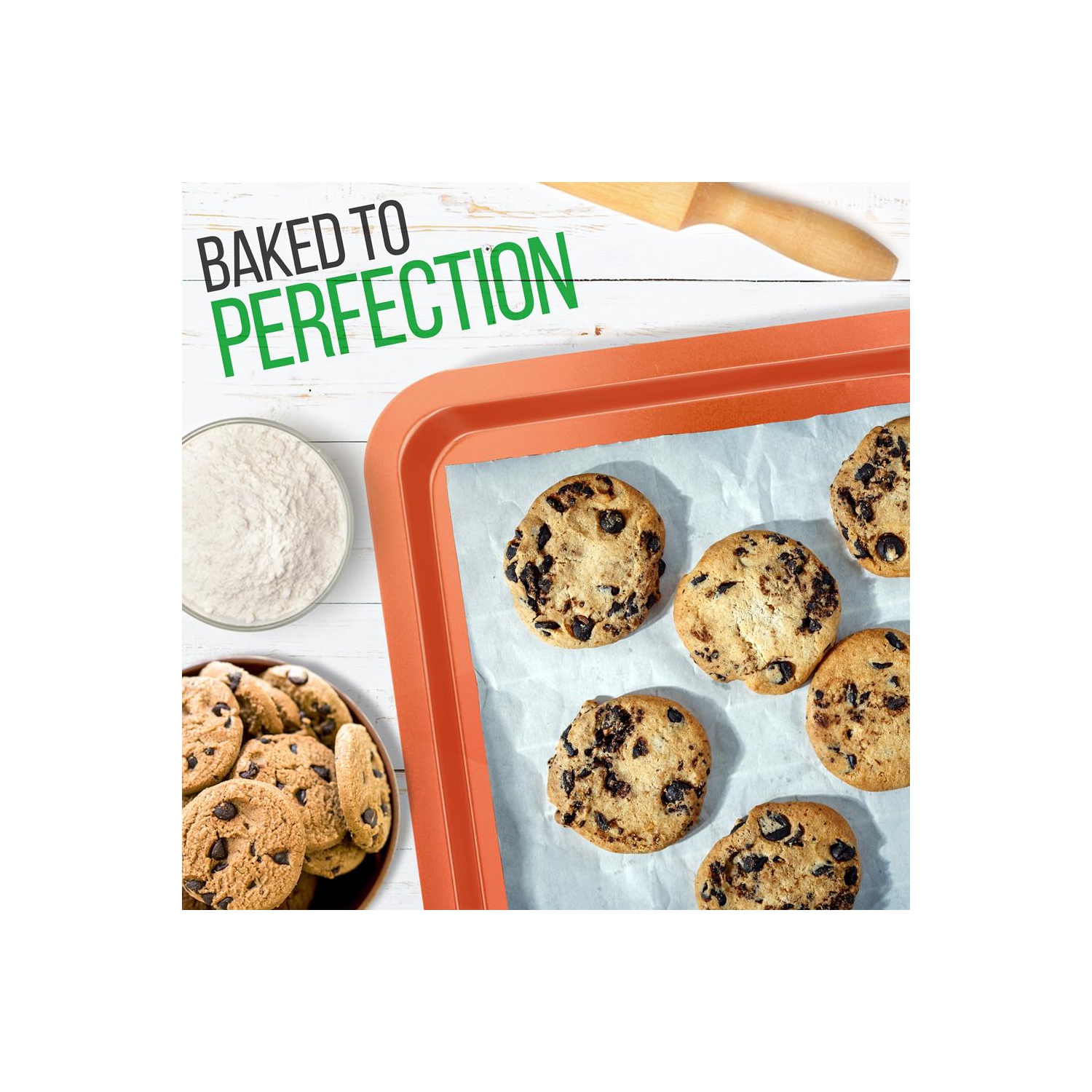 Professional Home Kitchen Bake Pan Set - Attractive, Stylish Non-Stick Metallic Coating, Dishwasher Safe, PFOA, PFOS, PTFE Free