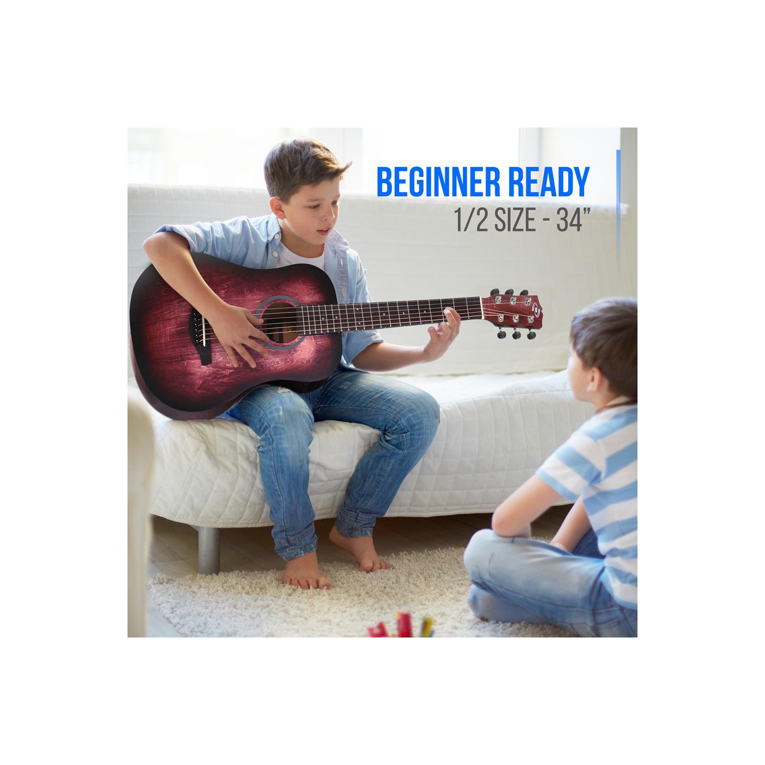 Guitare acoustique 34 po à 6 cordes Beginners - guitare junior 1/2 avec trousse d'accessoires