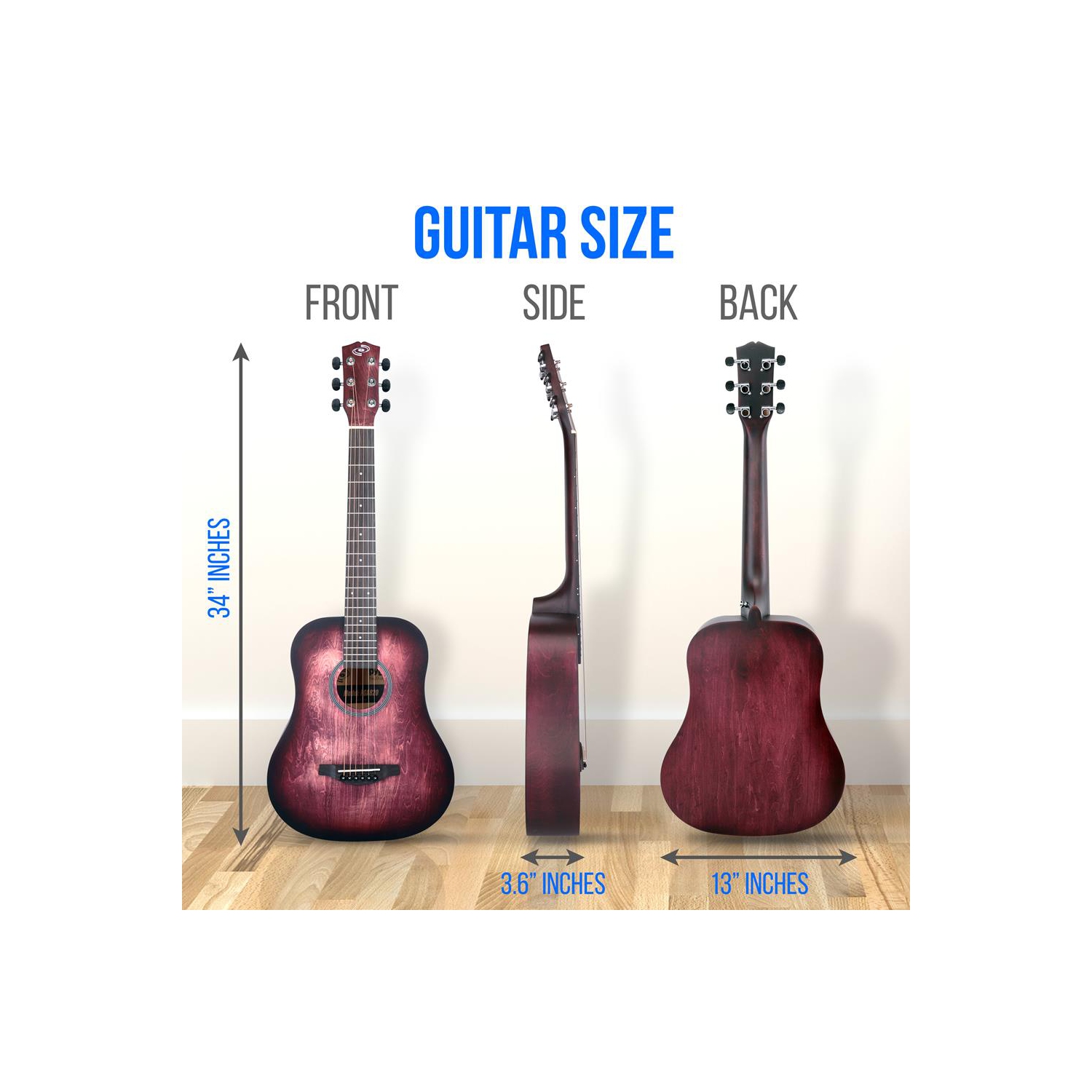 Guitare acoustique 34 po à 6 cordes Beginners - guitare junior 1/2 avec trousse d'accessoires