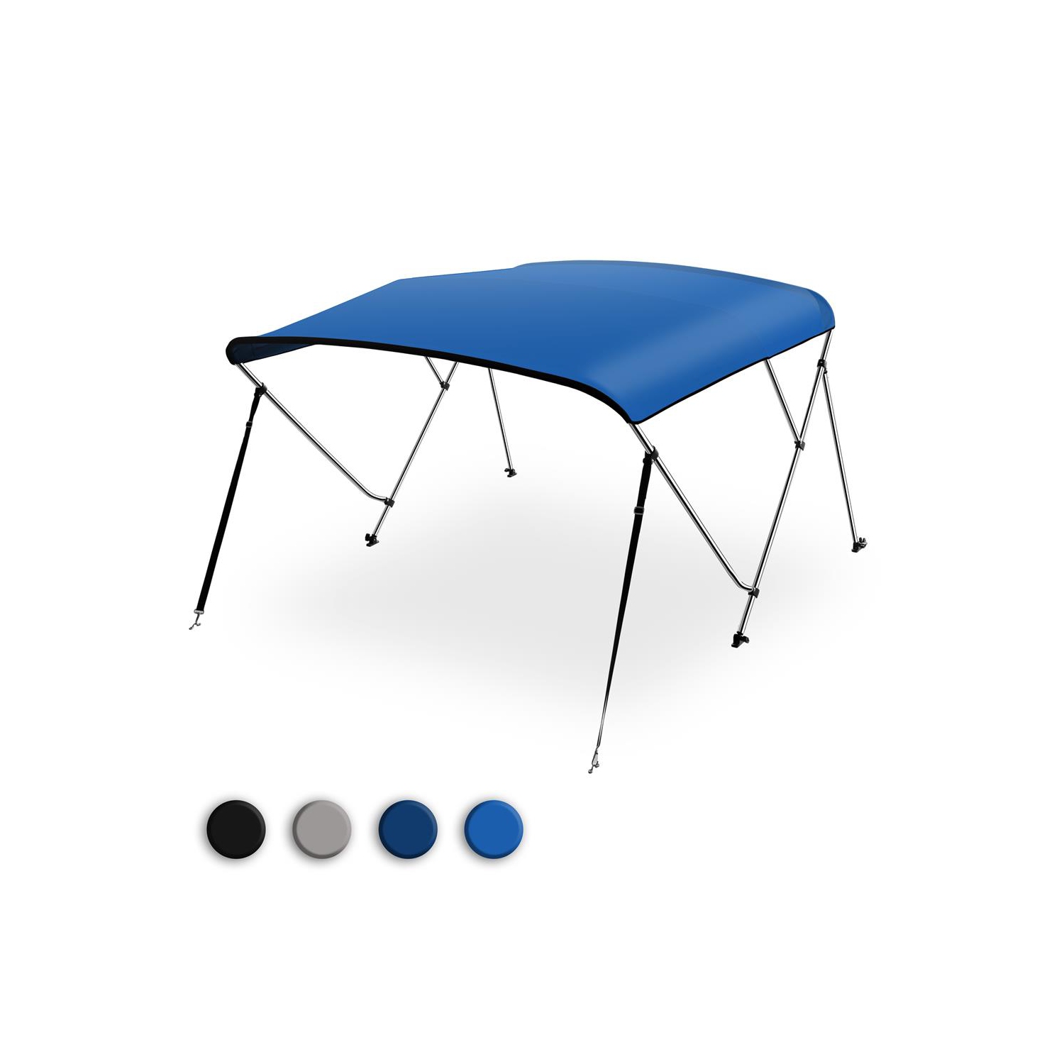 3 Bow Bimini Top - 2 Straps and 2 Rear Support Poles with Marine-Grade 600D Polyester Canvas