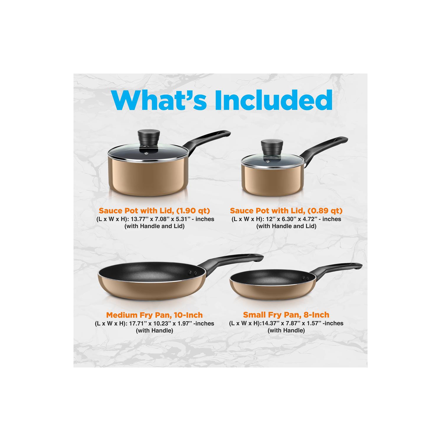 Kitchenware Pots & Pans Set – Basic Kitchen Cookware, Black Non-Stick Coating Inside, Heat Resistant Lacquer