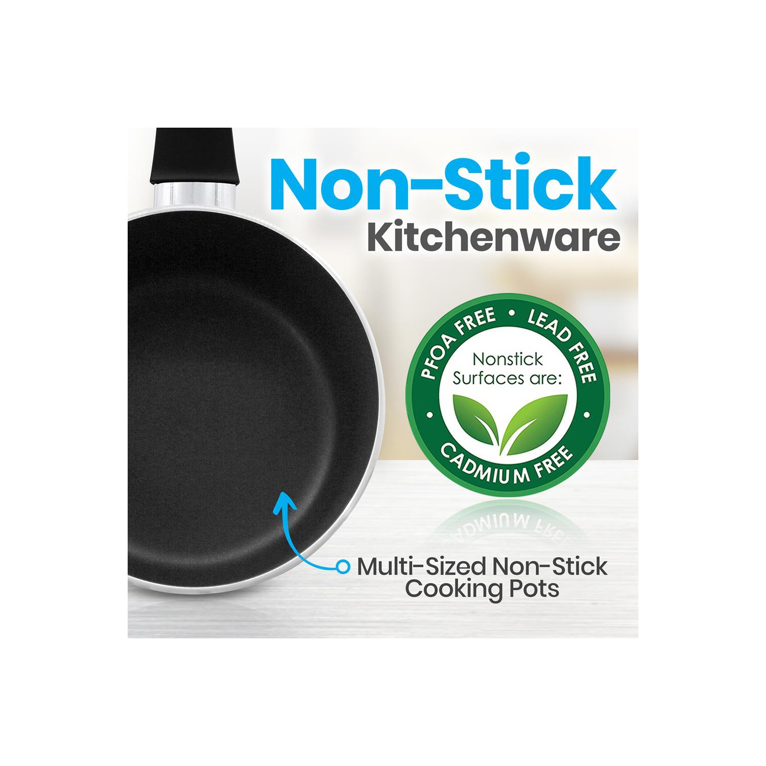 Kitchenware Pots & Pans Set – Basic Kitchen Cookware, Black Non-Stick Coating Inside, Heat Resistant Lacquer