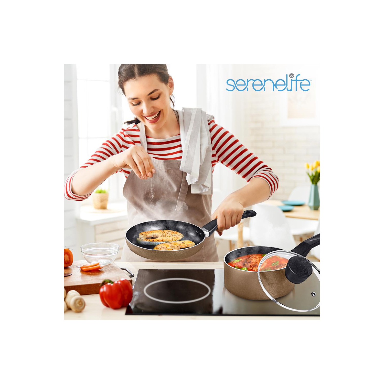 Kitchenware Pots & Pans Set – Basic Kitchen Cookware, Black Non-Stick Coating Inside, Heat Resistant Lacquer