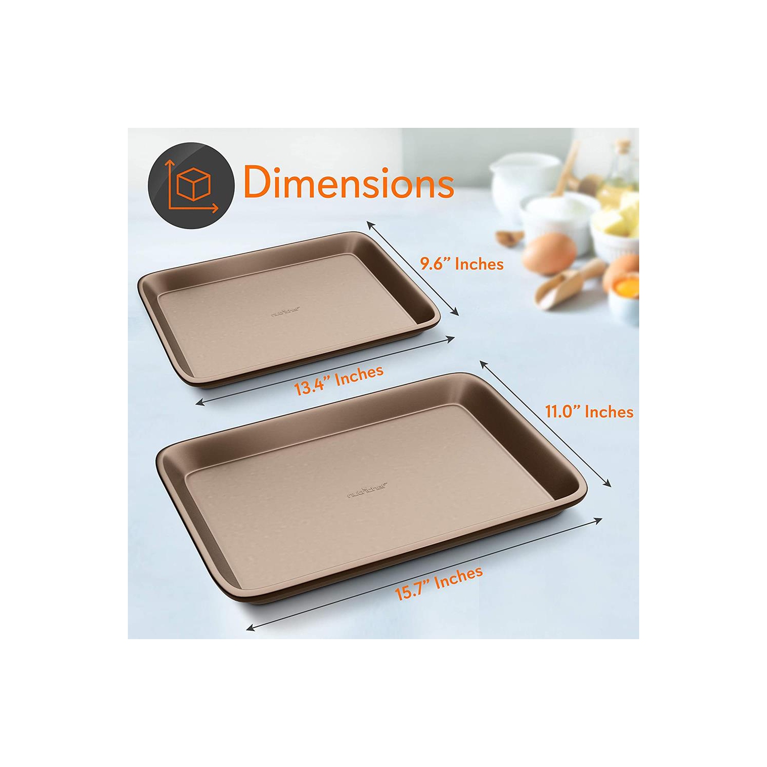 Nonstick Cookie Sheet Baking Pan | 2pc Large and Medium Metal Oven Baking Tray Sheet Set - Professional Quality Kitchen Cooking Non-Stick Bake Trays