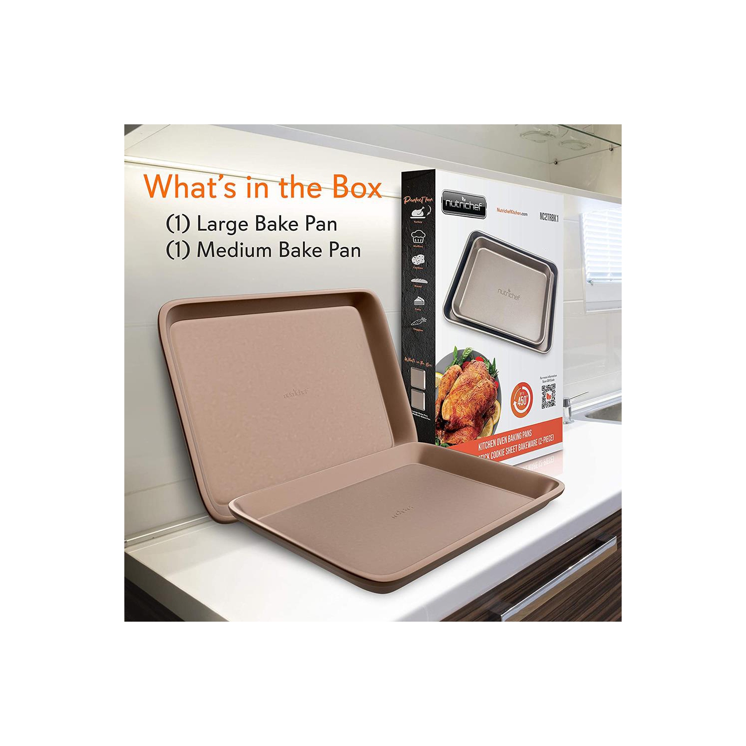 Nonstick Cookie Sheet Baking Pan | 2pc Large and Medium Metal Oven Baking Tray Sheet Set - Professional Quality Kitchen Cooking Non-Stick Bake Trays