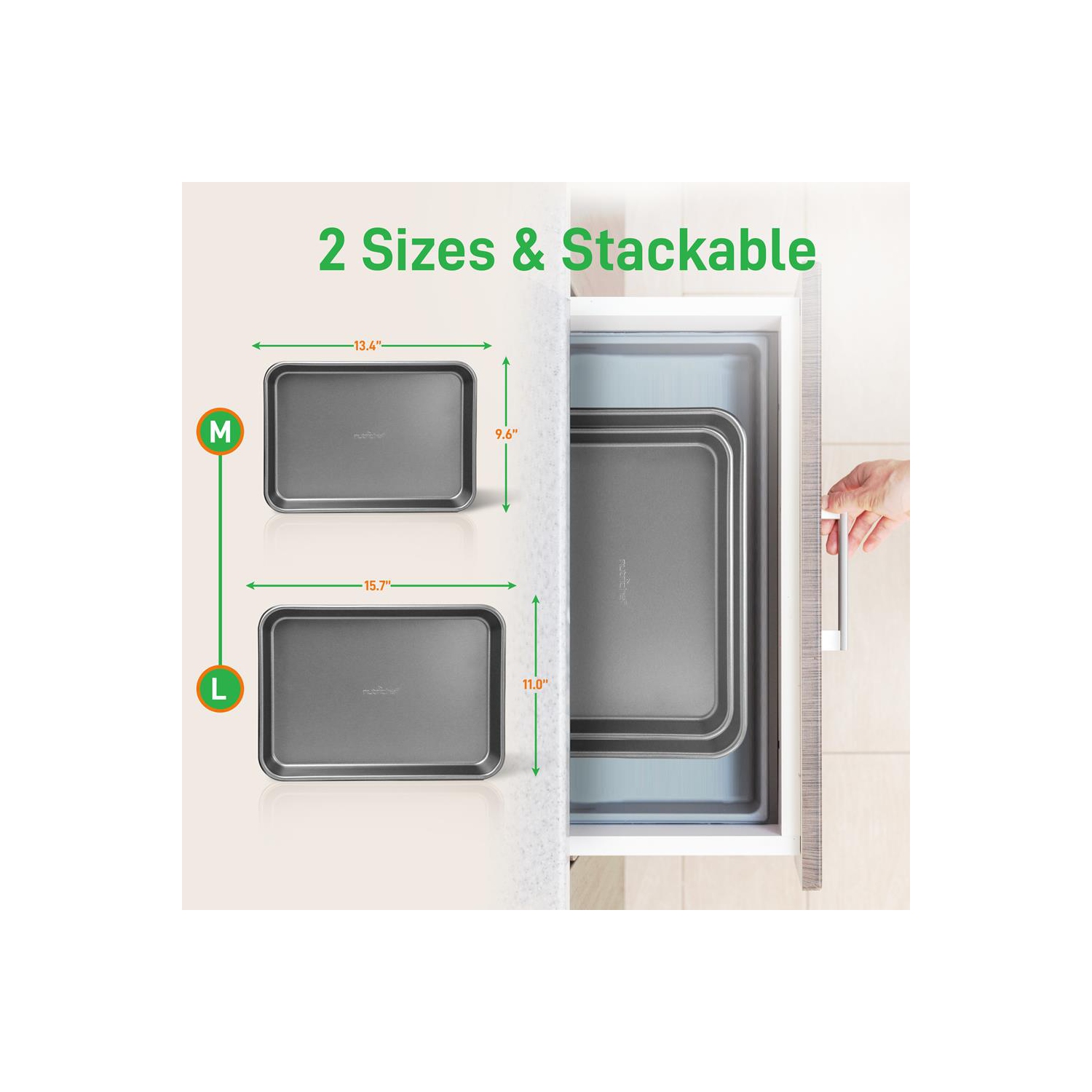 2-Pc. Nonstick Cookie Sheet Baking Pan - Professional Quality Kitchen Cooking Non-Stick Bake Trays with Gray Coating Inside & Outside