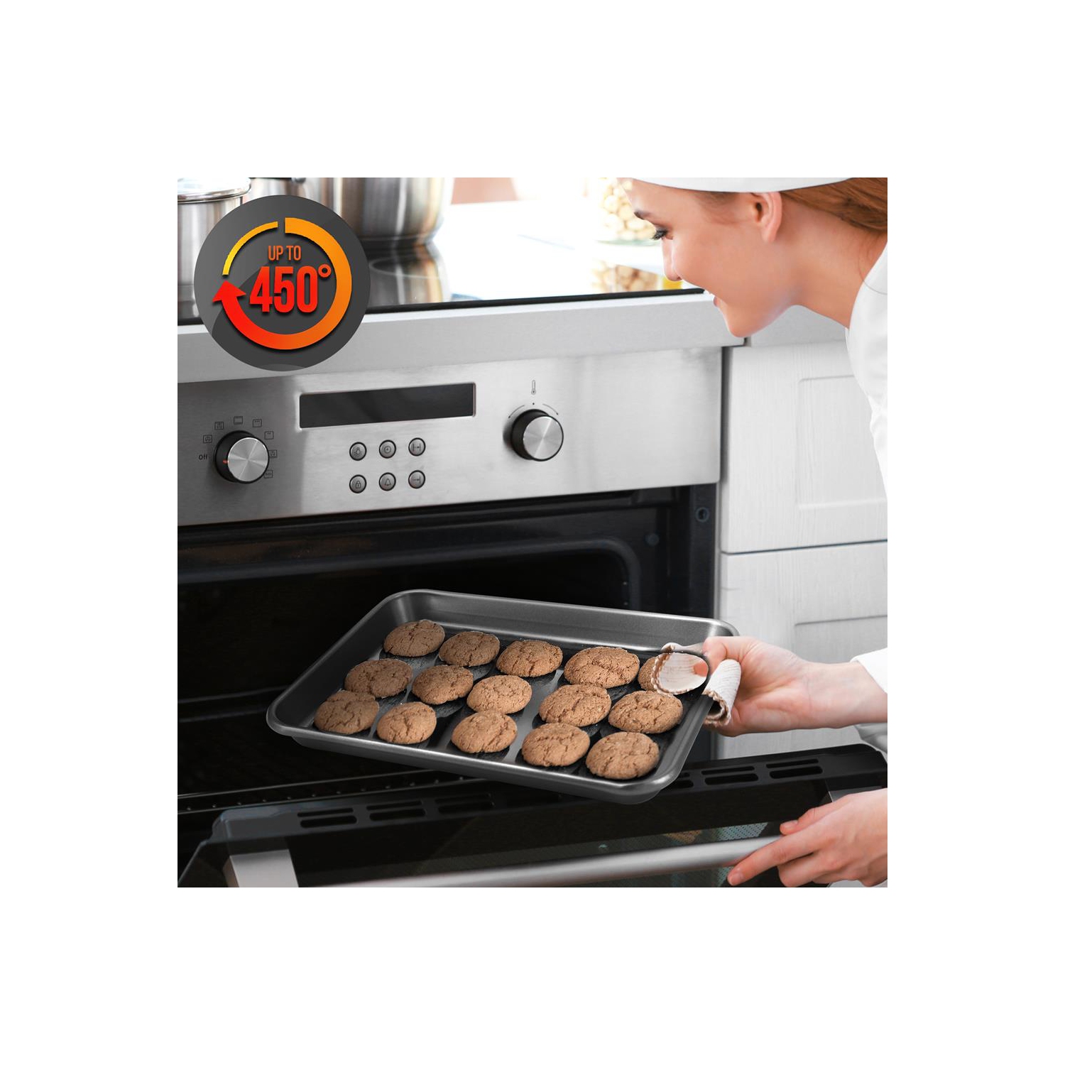 2-Pc. Nonstick Cookie Sheet Baking Pan - Professional Quality Kitchen Cooking Non-Stick Bake Trays with Gray Coating Inside & Outside