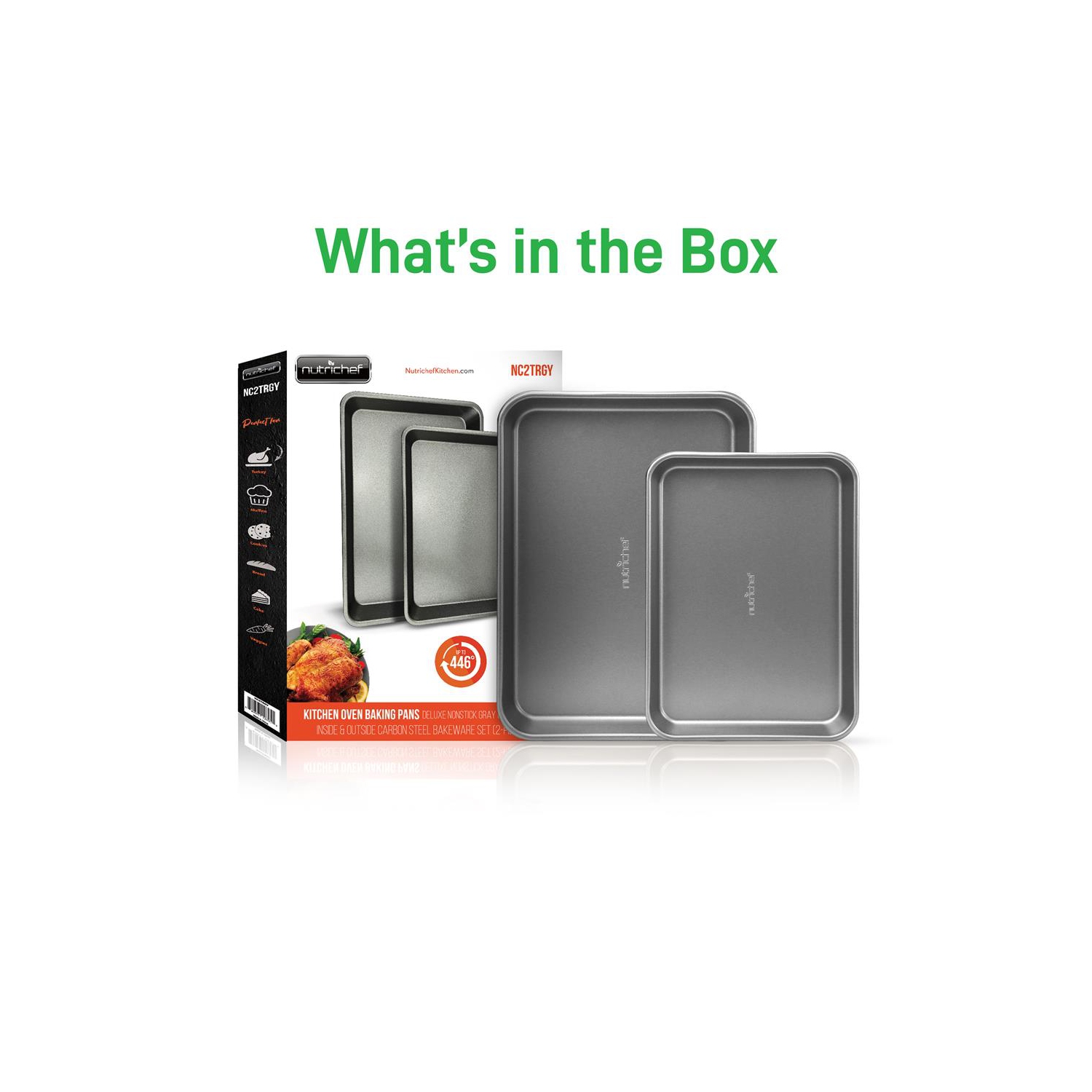 2-Pc. Nonstick Cookie Sheet Baking Pan - Professional Quality Kitchen Cooking Non-Stick Bake Trays with Gray Coating Inside & Outside