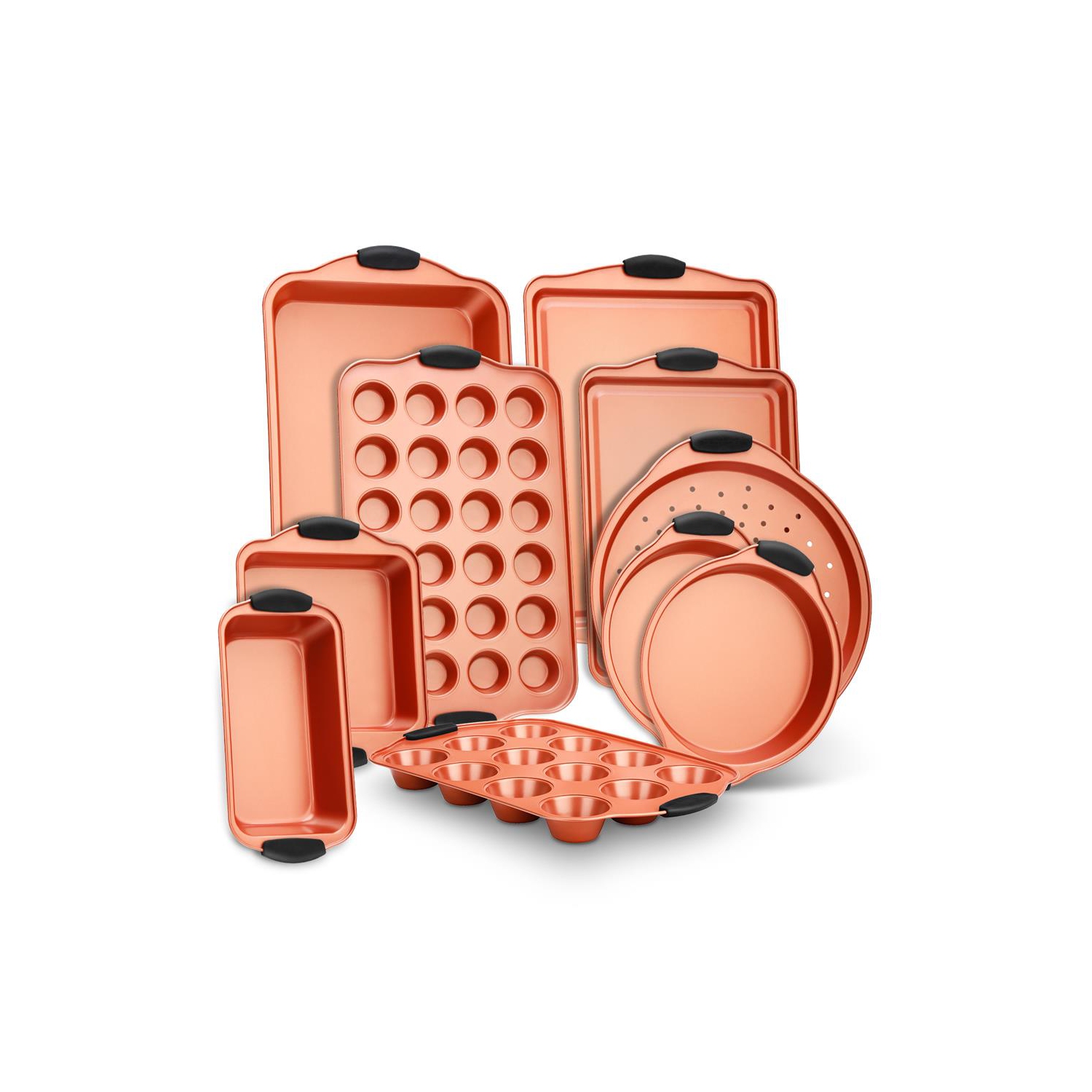 Flexible & Nonstick Carbon Steel Bakeware Set - Professional Home Kitchen Bake Pan Set With Blue Silicone Handles