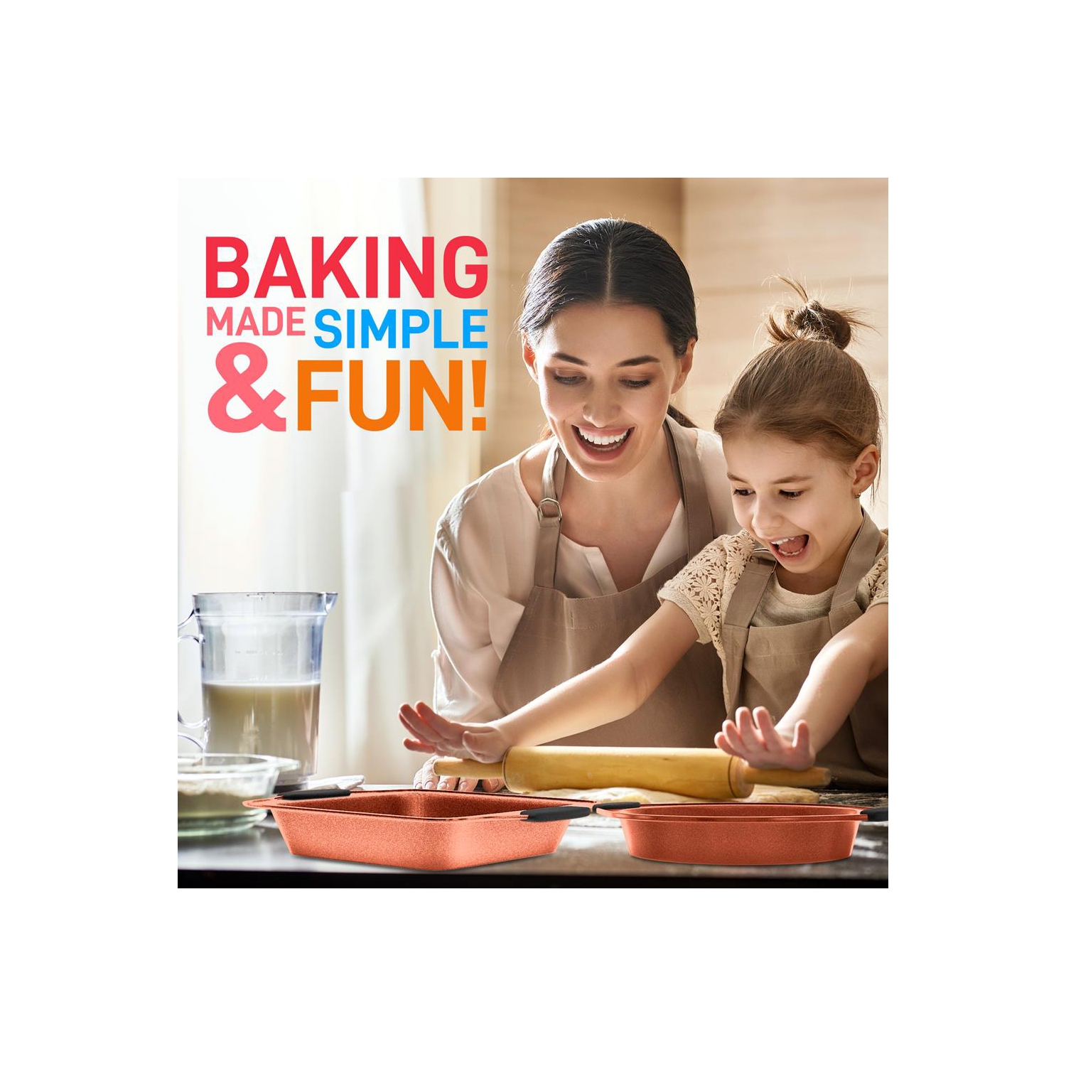 Flexible & Nonstick Carbon Steel Bakeware Set - Professional Home Kitchen Bake Pan Set With Blue Silicone Handles