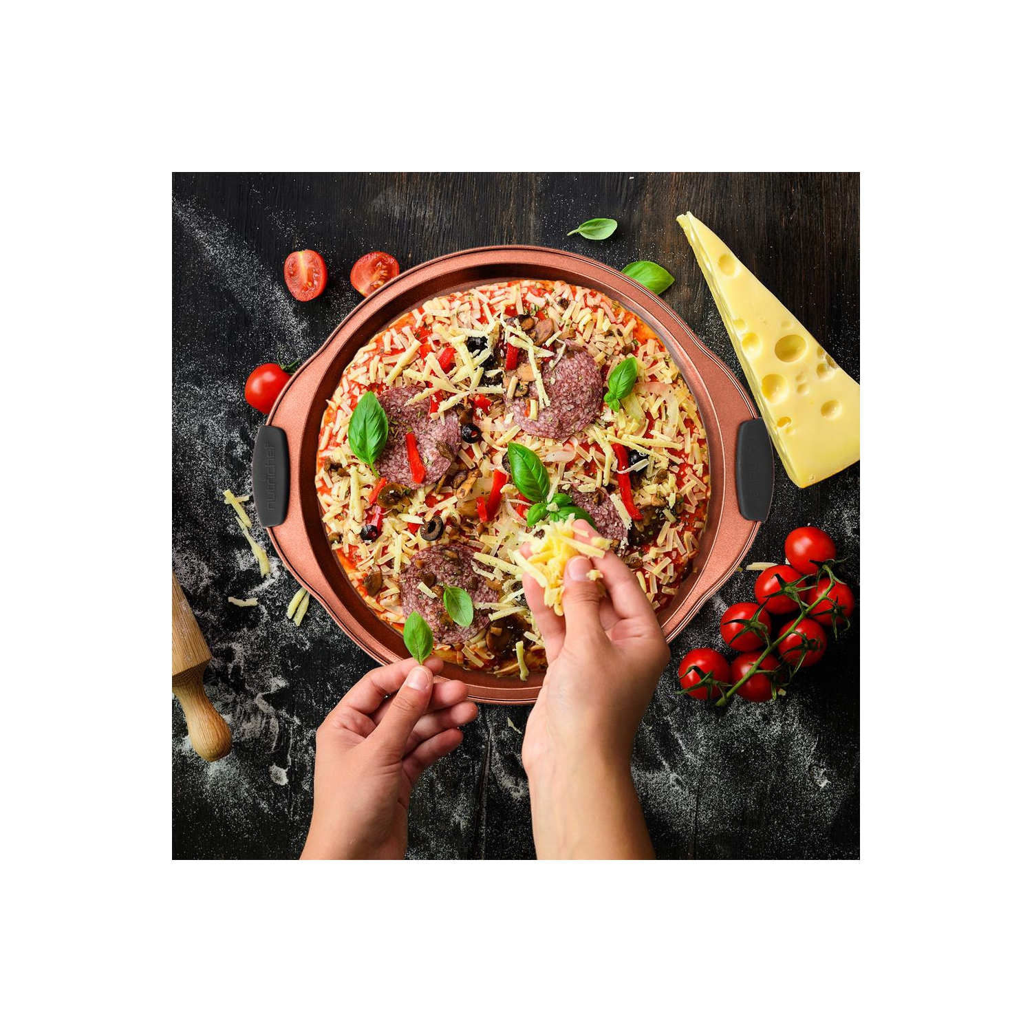 Flexible & Nonstick Carbon Steel Bakeware Set - Professional Home Kitchen Bake Pan Set With Blue Silicone Handles