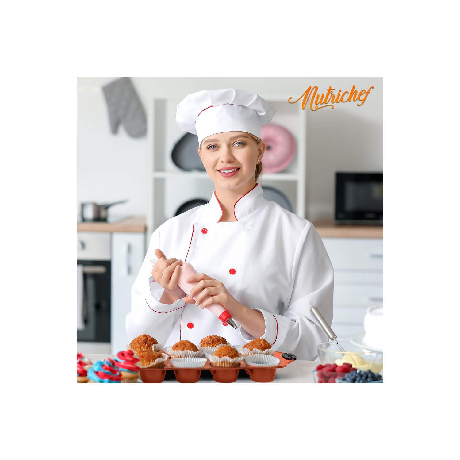 Flexible & Nonstick Carbon Steel Bakeware Set - Professional Home Kitchen Bake Pan Set With Blue Silicone Handles