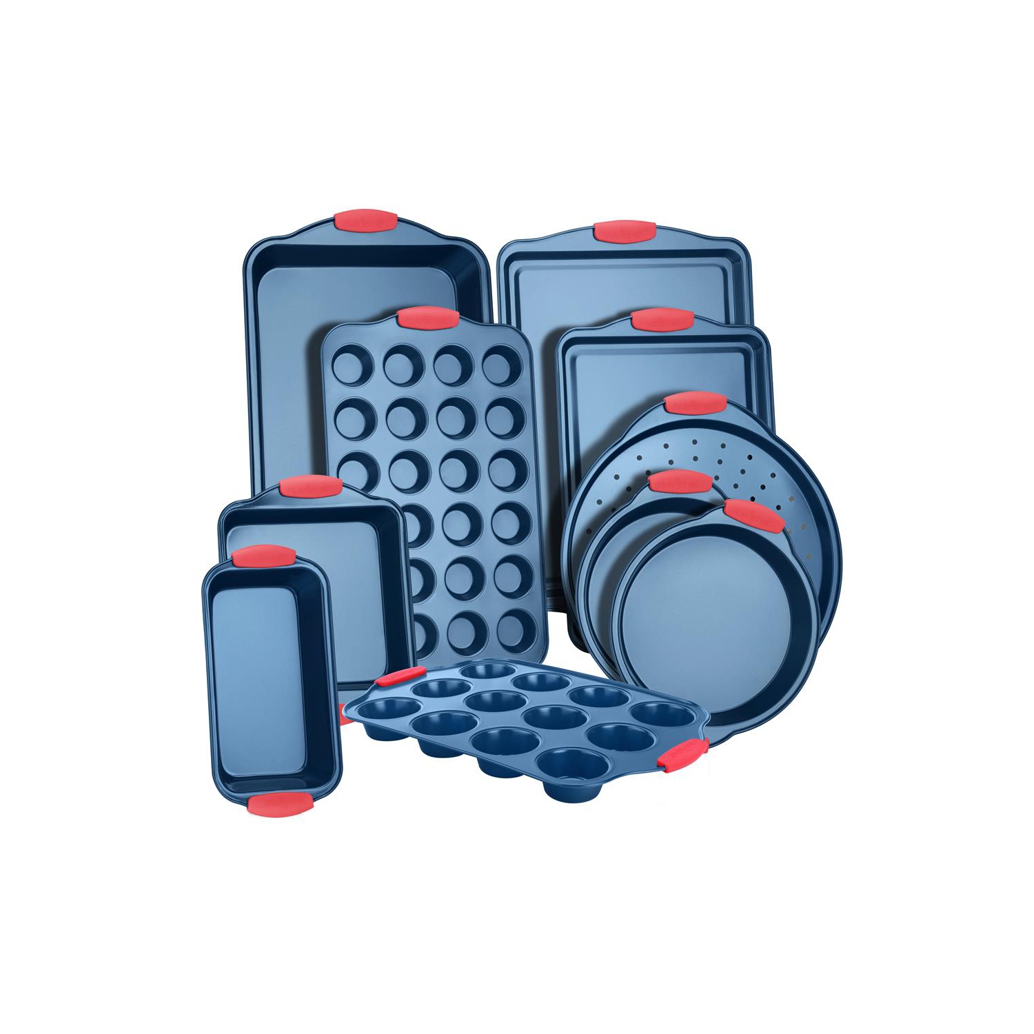 Moules de cuisson de four de cuisine - revêtement antiadhésif bleu de luxe à l'intérieur et à l'extérieur en acier au carbone avec poignées en