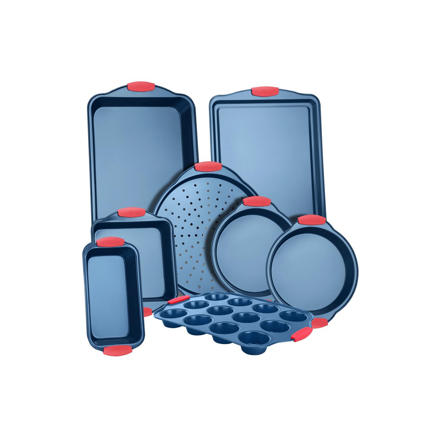 Moules de cuisson de four de cuisine - revêtement antiadhésif bleu de luxe à l'intérieur et à l'extérieur en acier au carbone avec poignées en