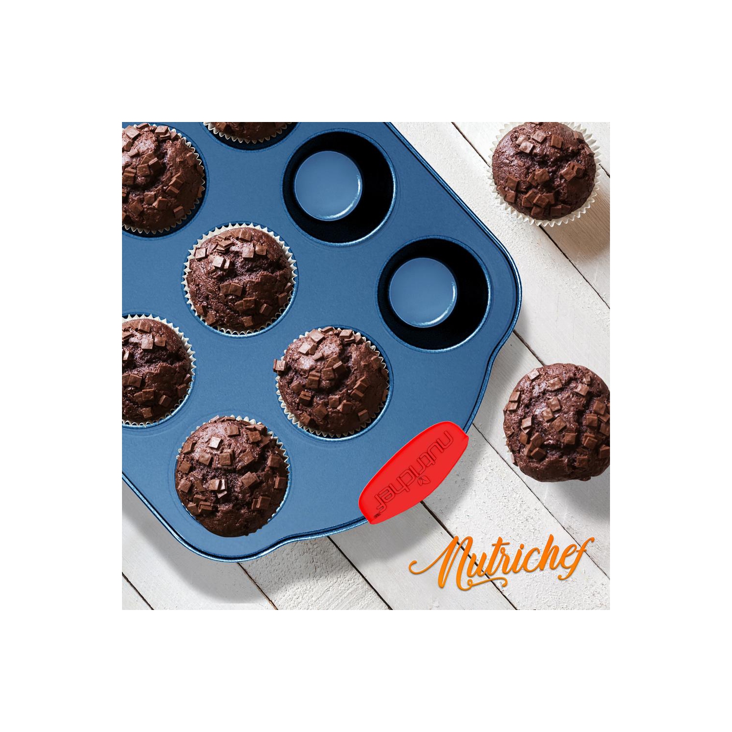 Moules de cuisson de four de cuisine - revêtement antiadhésif bleu de luxe à l'intérieur et à l'extérieur en acier au carbone avec poignées en