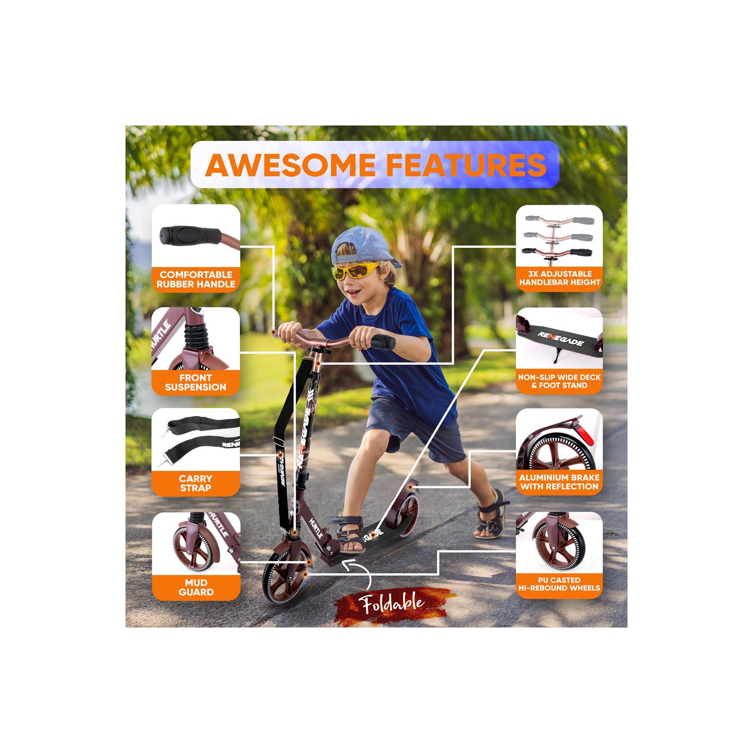 Lightweight and Foldable Kick Scooter - Adjustable Scooter for Teens and Adult, Alloy Deck with High Impact Wheels