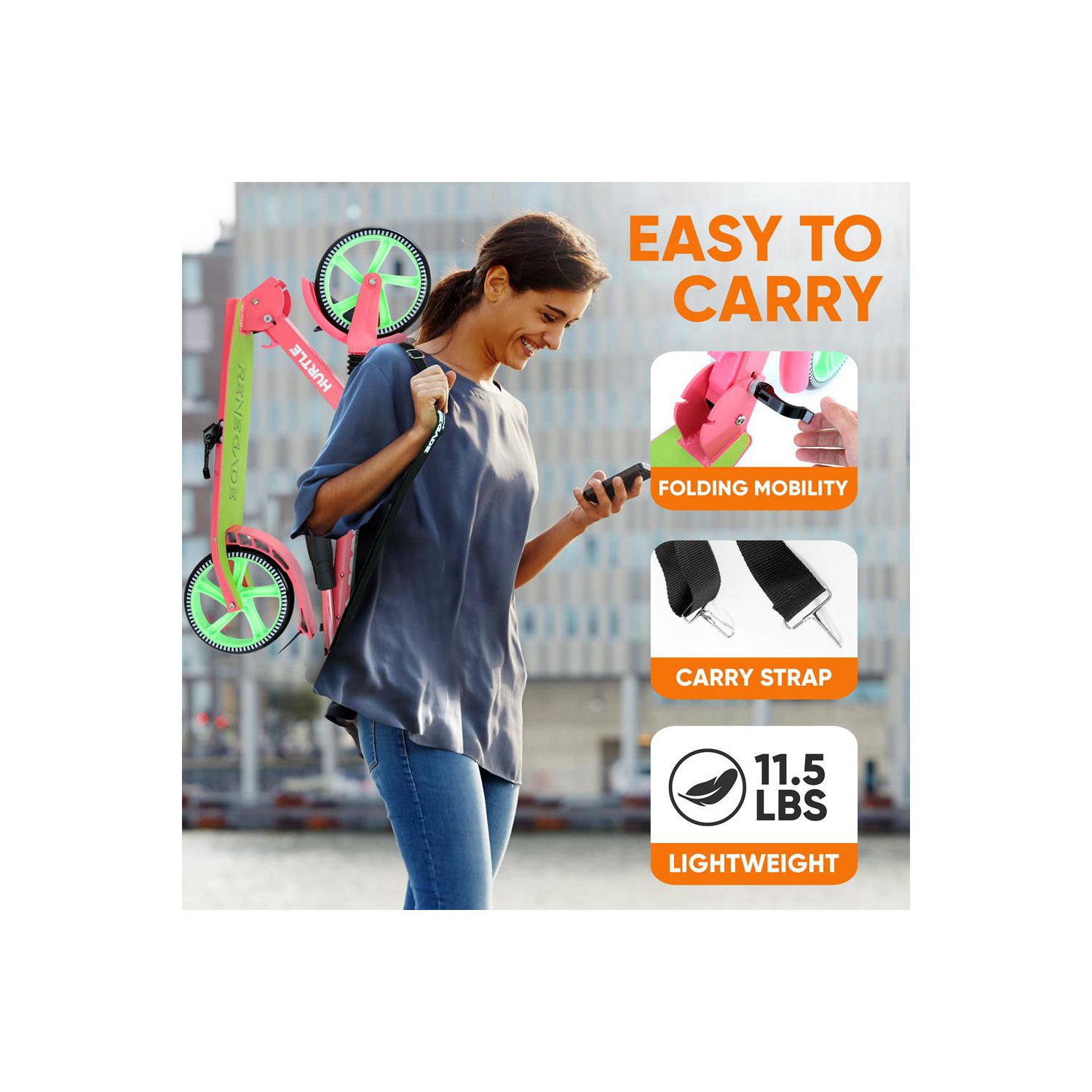 Trottinette légère et pliable - trottinette réglable pour adolescents et adultes, plateforme en alliage avec roues à impact élevé