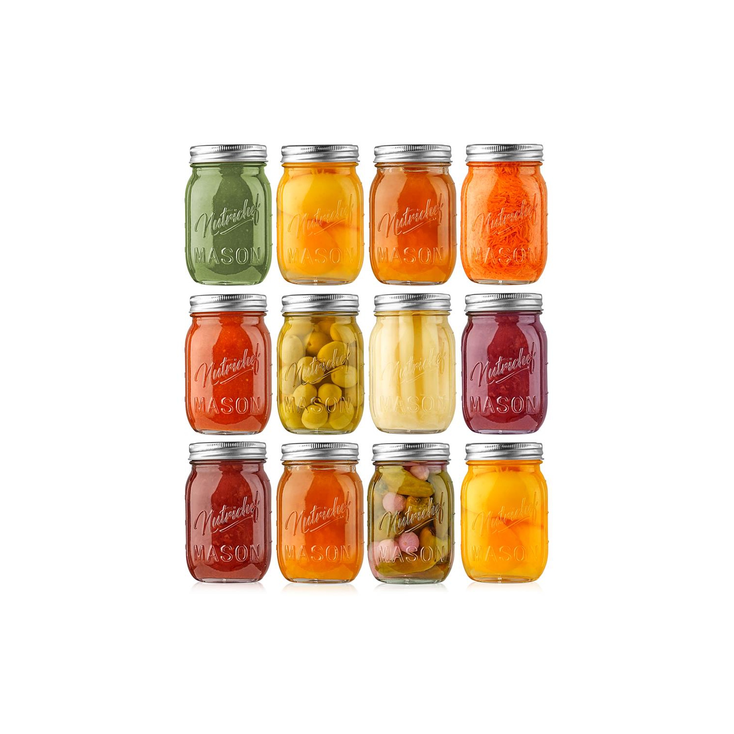 12 Pcs. Glass Mason Jars with Regular Lids and Bands, DIY Magnetic Spice Jars, Ideal for Meal Prep, Jam, Honey, Wedding Favors, and more