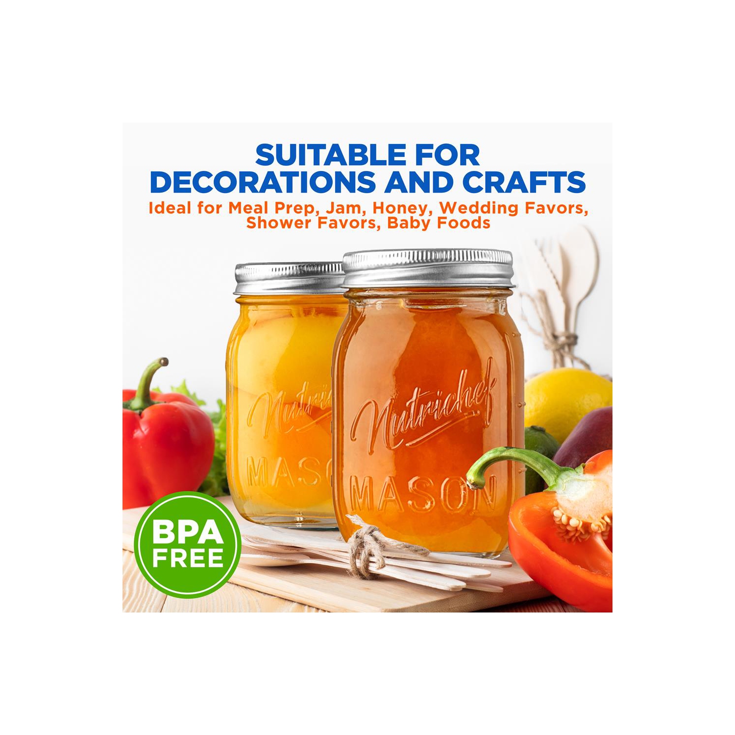 12 Pcs. Glass Mason Jars with Regular Lids and Bands, DIY Magnetic Spice Jars, Ideal for Meal Prep, Jam, Honey, Wedding Favors, and more