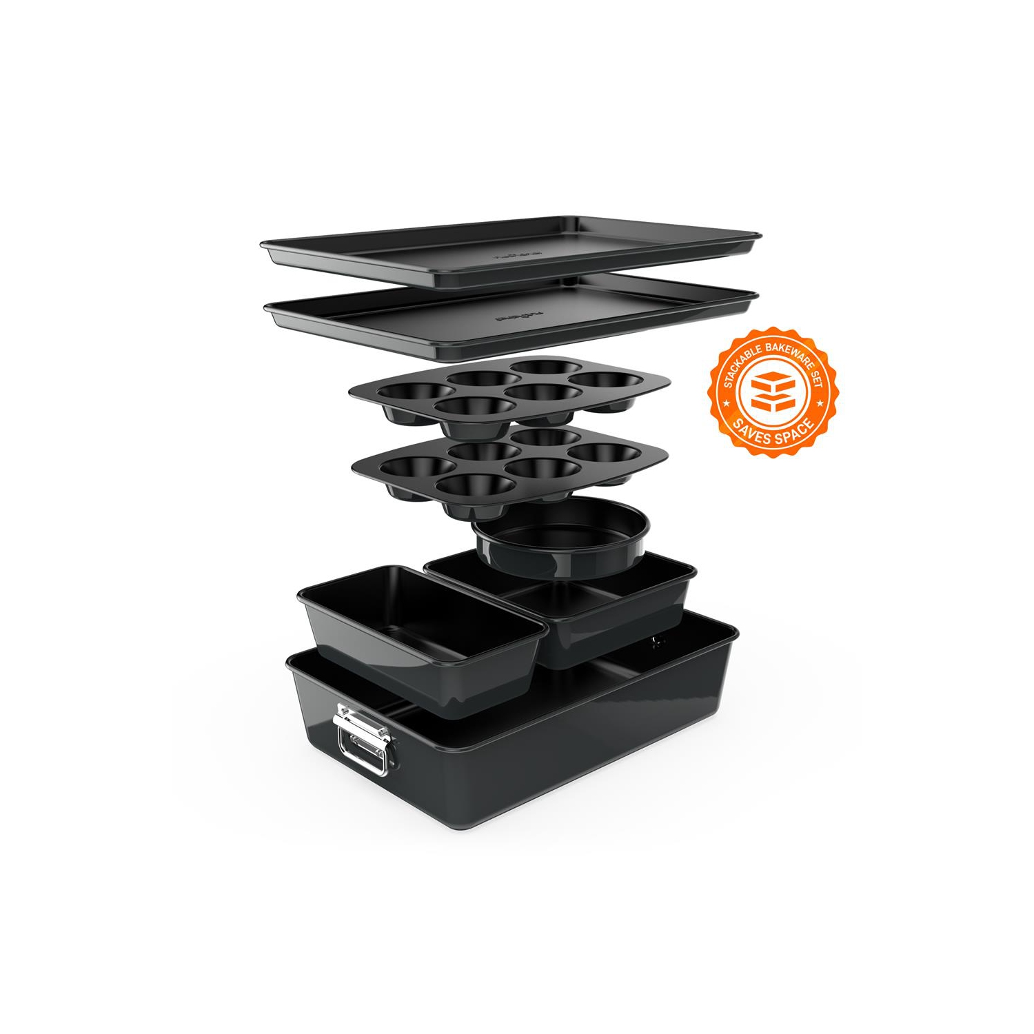 8pcs. Stackable Carbon Steel Bakeware Sets - Non-Stick Coating, Bake Tray Sheet Bakeware Set