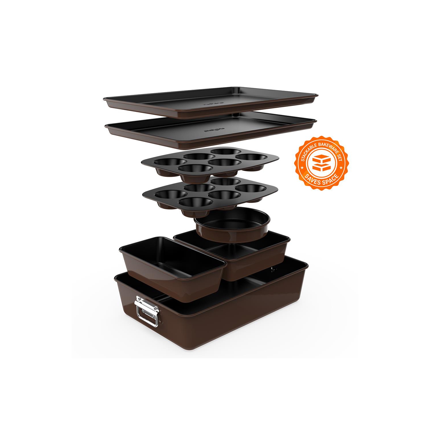 8pcs. Stackable Carbon Steel Bakeware Sets - Non-Stick Coating, Bake Tray Sheet Bakeware Set