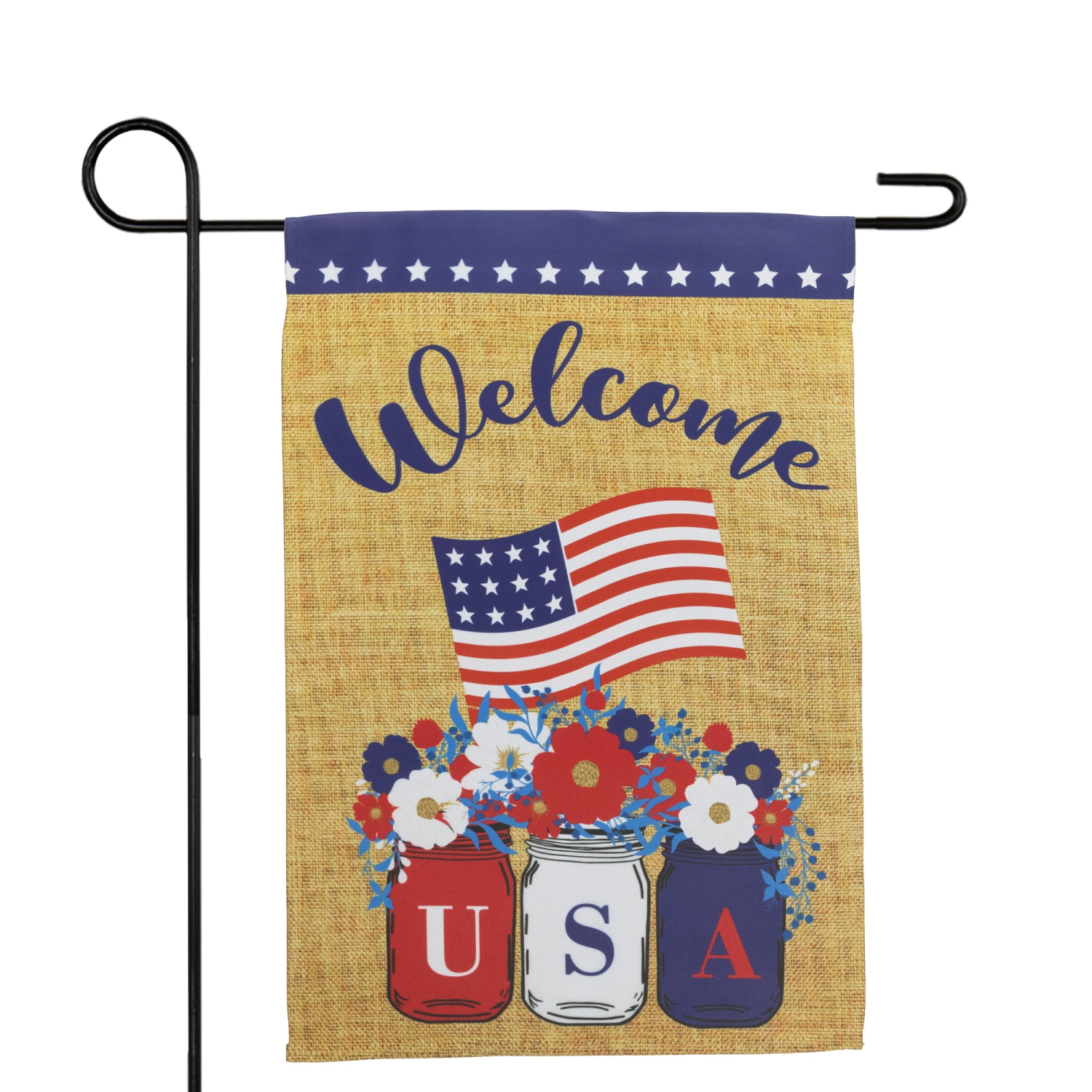 Floral Mason Jars "Welcome" USA Flag Patriotic Outdoor Garden Flag 18" x 12.5"