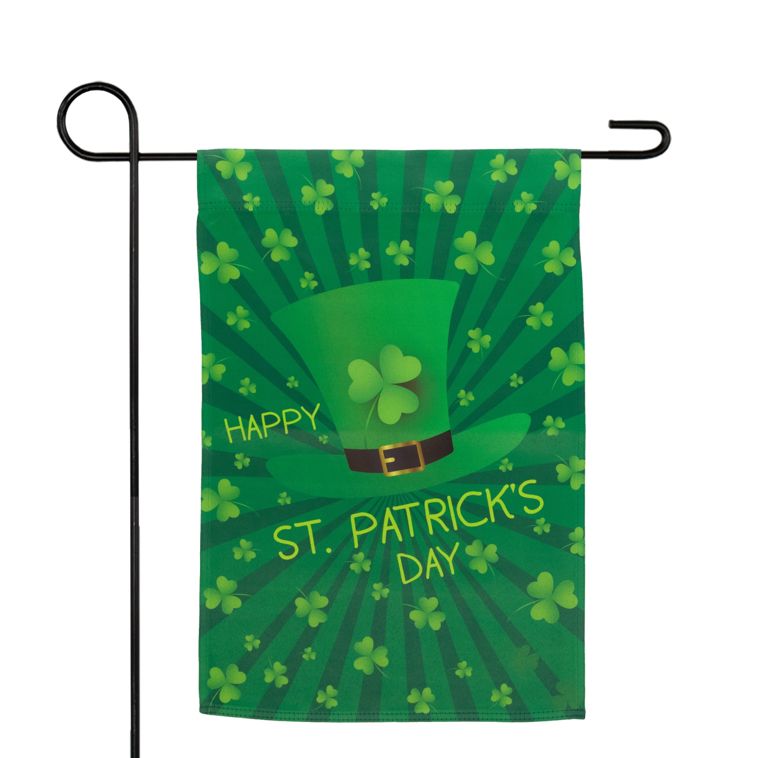 Leprechaun Hat "Happy St. Patrick's Day" Shamrocks Outdoor Garden Flag 18" x 12.5"