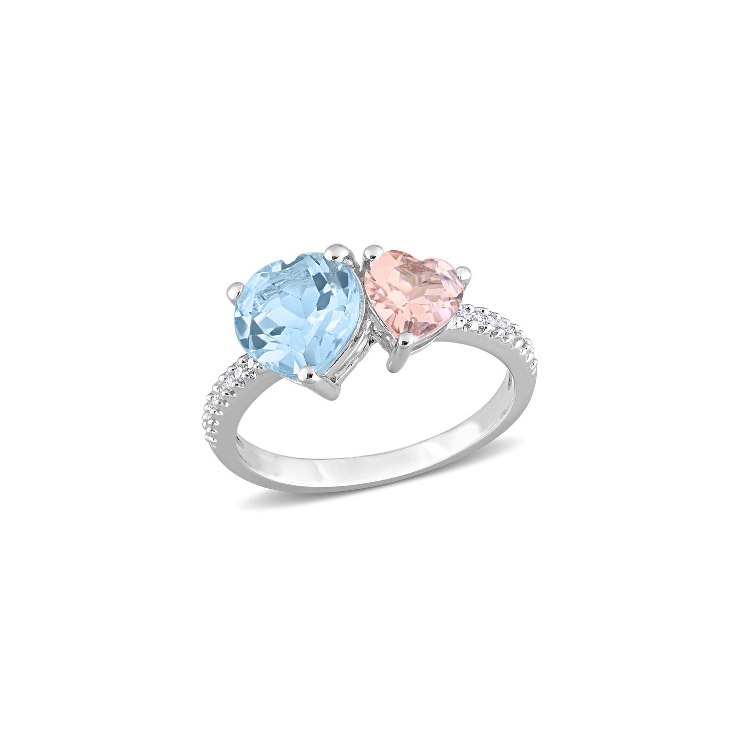 2.65 Carat Sky-Blue Topaz and Morganite Heart Ring in Sterling Silver