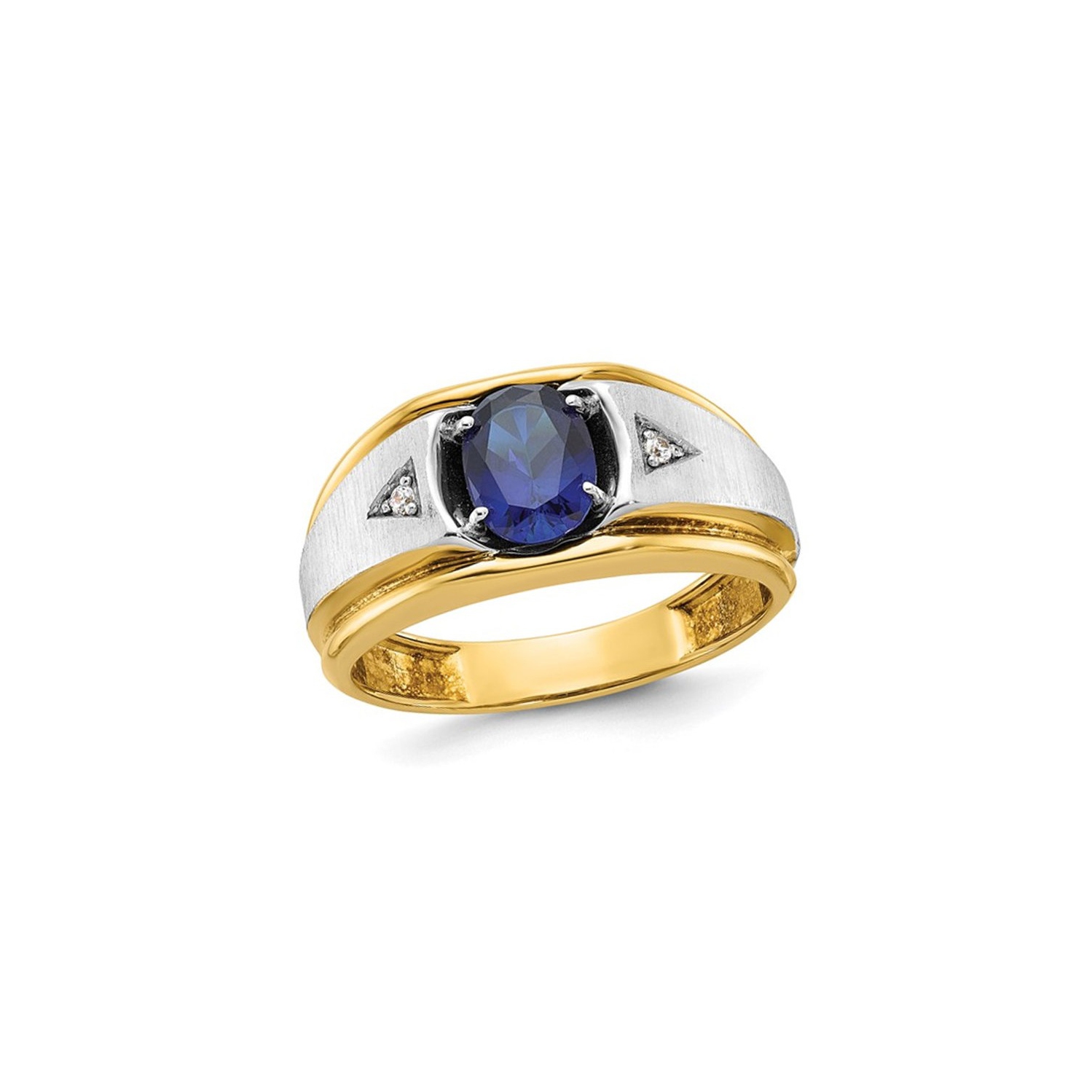 Mens 1.25 Carat Lab Created Blue Sapphire Ring in 10K Yellow Gold with Diamonds
