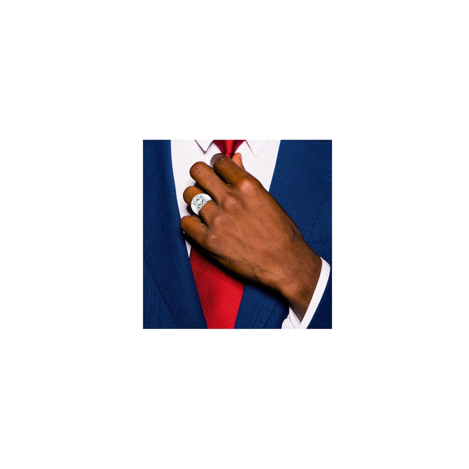 Mens 14K White Gold Star of David Ring