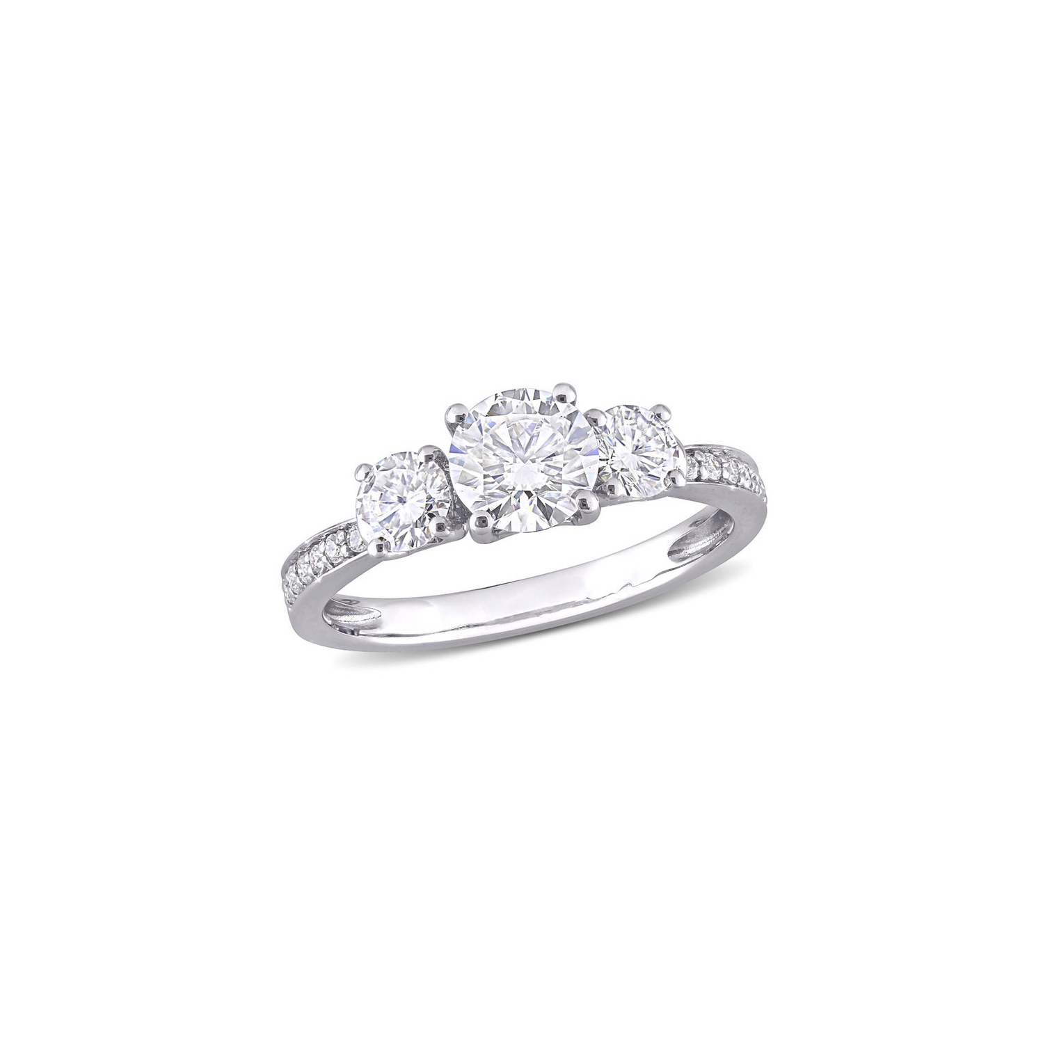 1.30 Carat Lab-Created Three-Stone Moissanite Engagement Ring in 10K White Gold