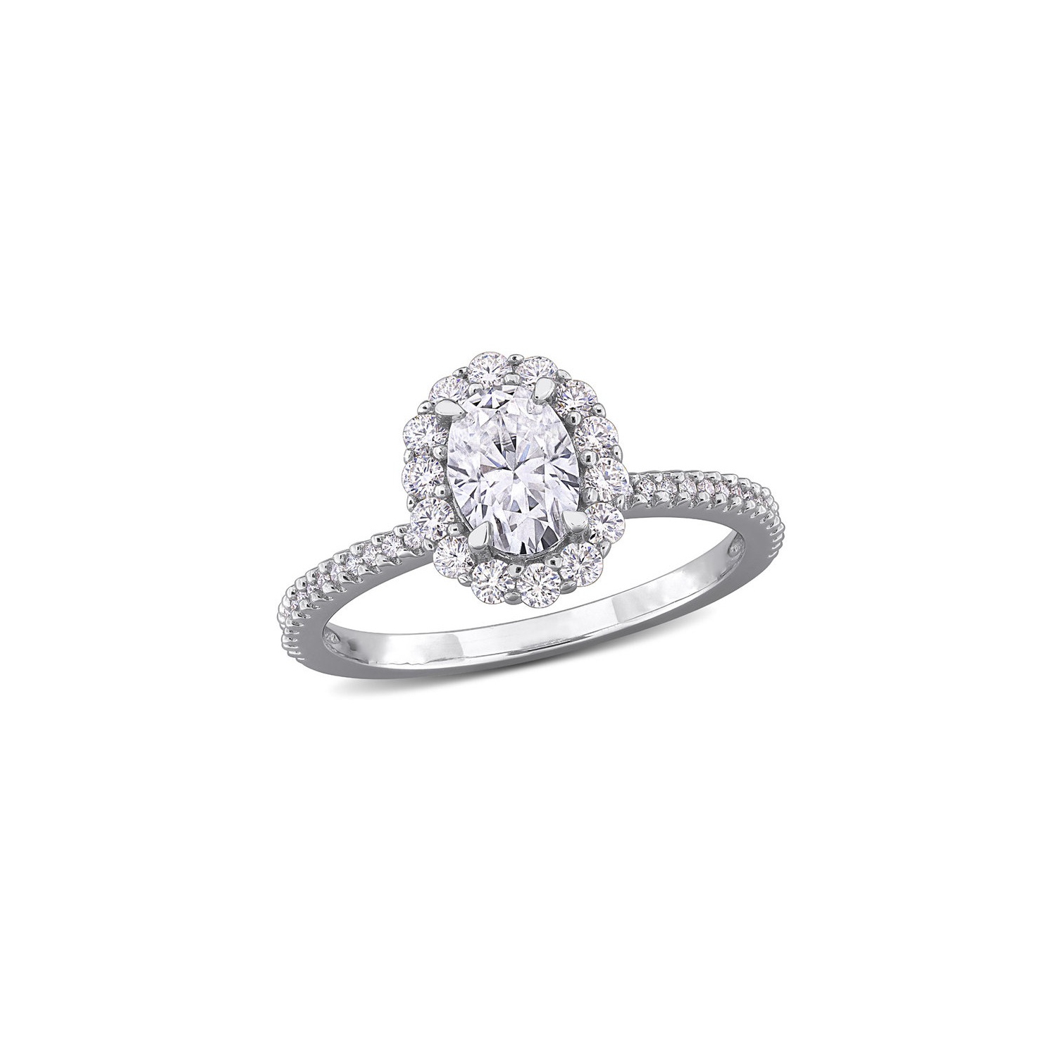 1.42 Carat Lab-Created Oval Halo Moissanite Engagement Ring in Sterling Silver