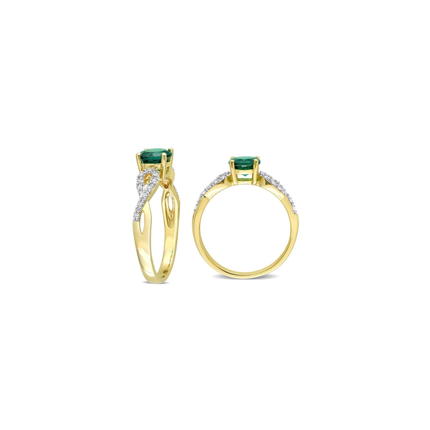 4/5 Carat Lab-Created Emerald Ring in 10K Yellow Gold with Diamonds