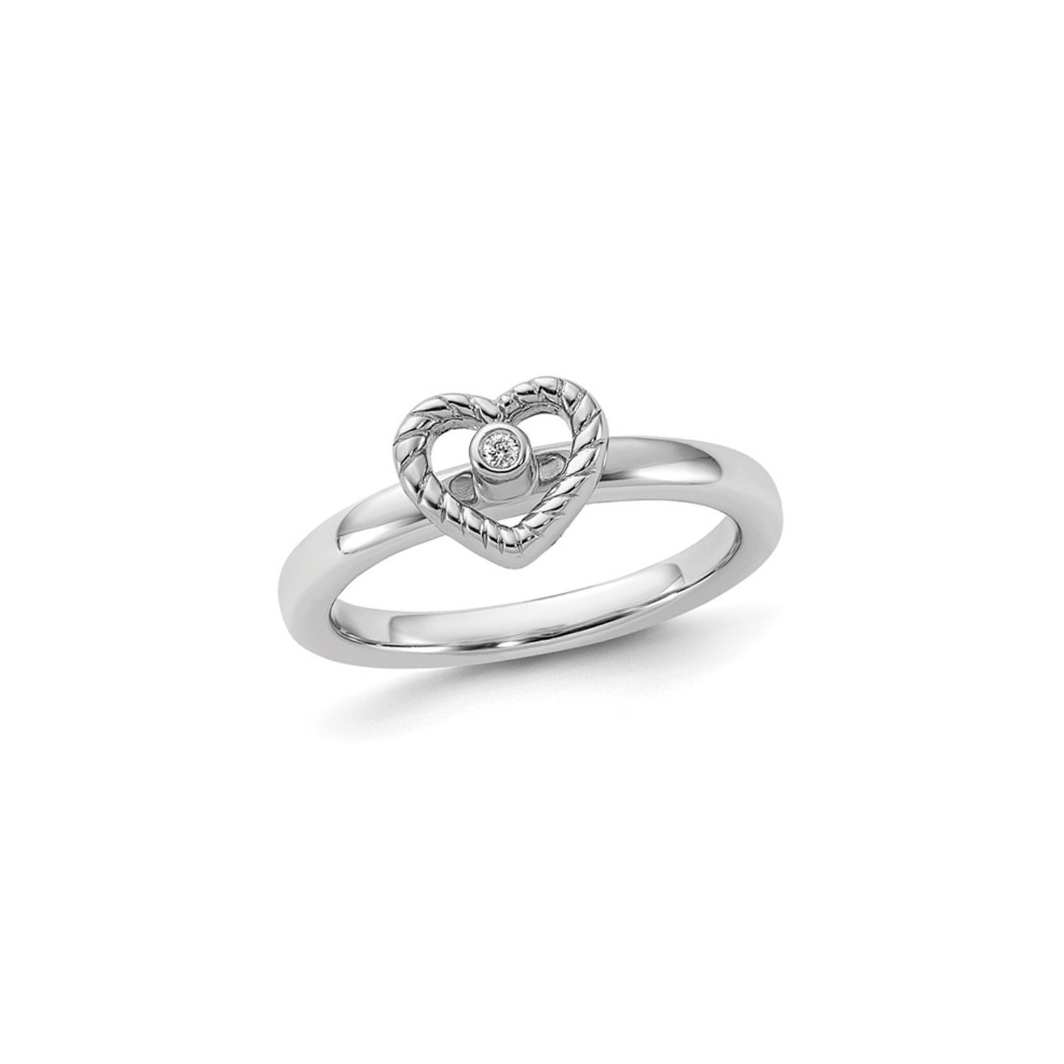 Bague en forme de coeur rehaussée diamant en argent sterling