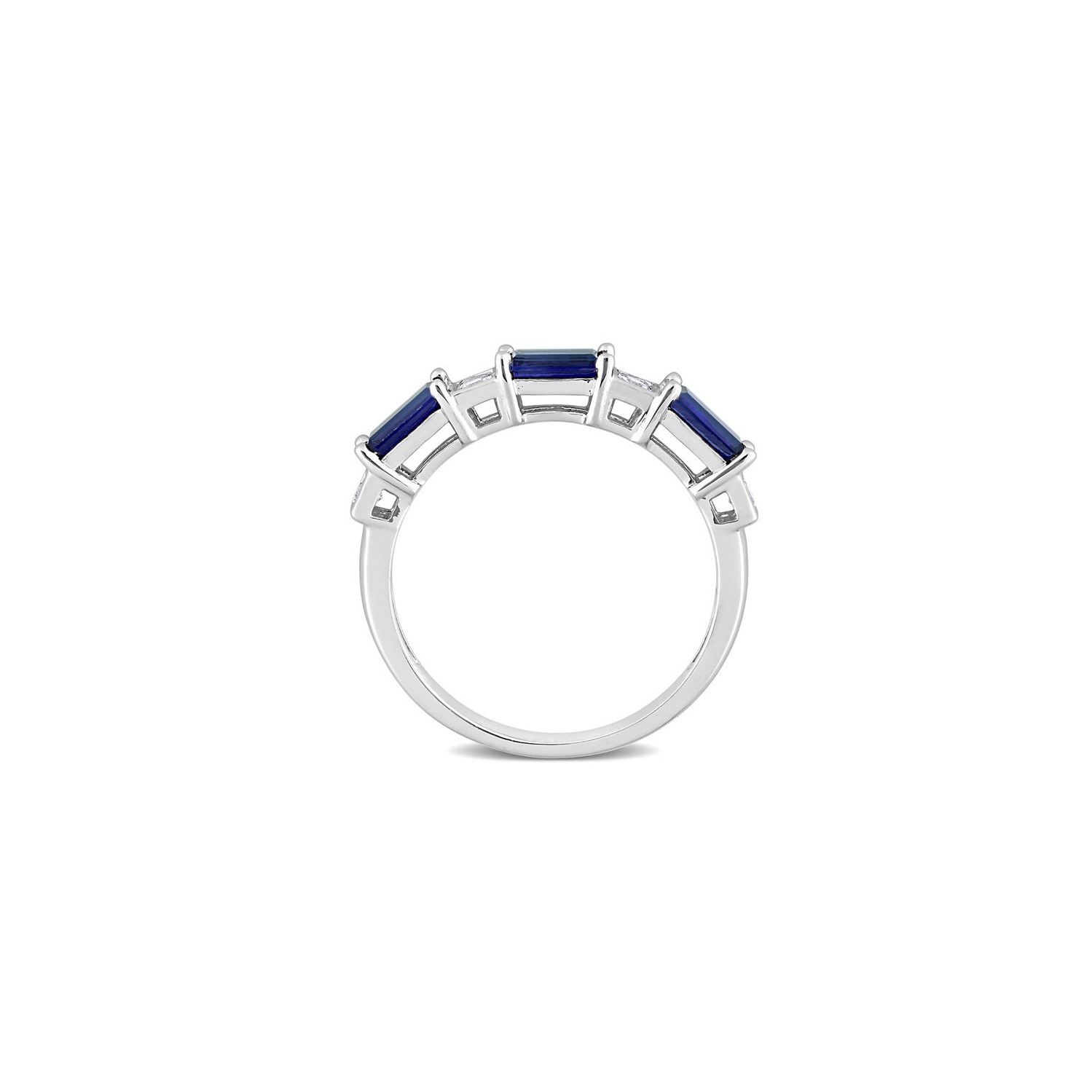 1.40 Carat Lab-Created Blue and White Sapphire Baguette Ring Band in Sterling Silver