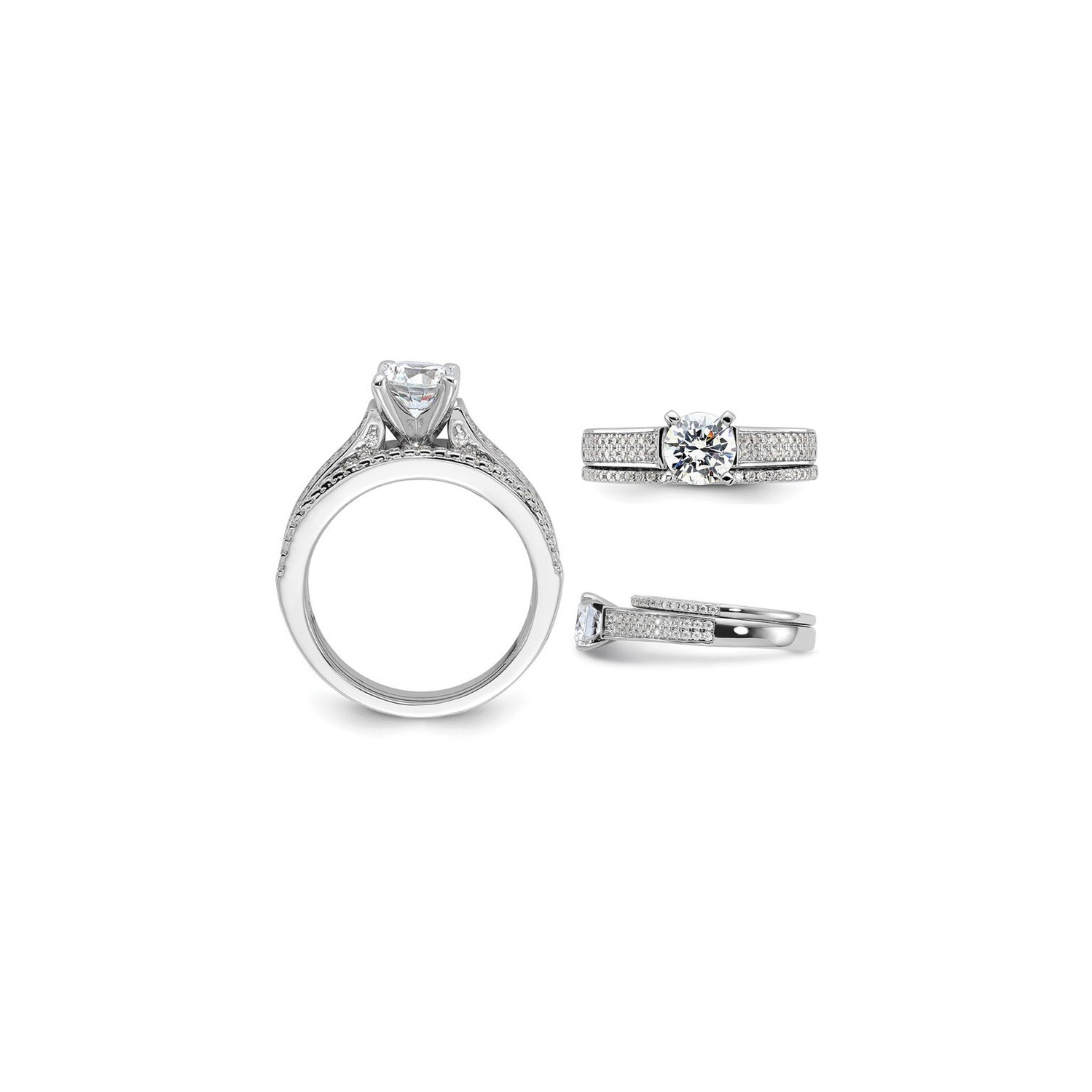 Sterling Silver Engagement Bridal Wedding Ring Set with Cubic Zirconia (CZ)